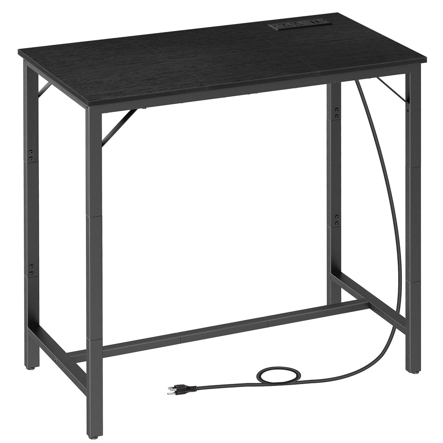 HOOBRO Bar Table with Charging Station, Rectangular Pub Table, High Top Coffee Table, Counter Bar Height Table, Narrow Long Dining Table, 35.4" L x 15.7" W x 35.6" H, Black BB90UBT01N1