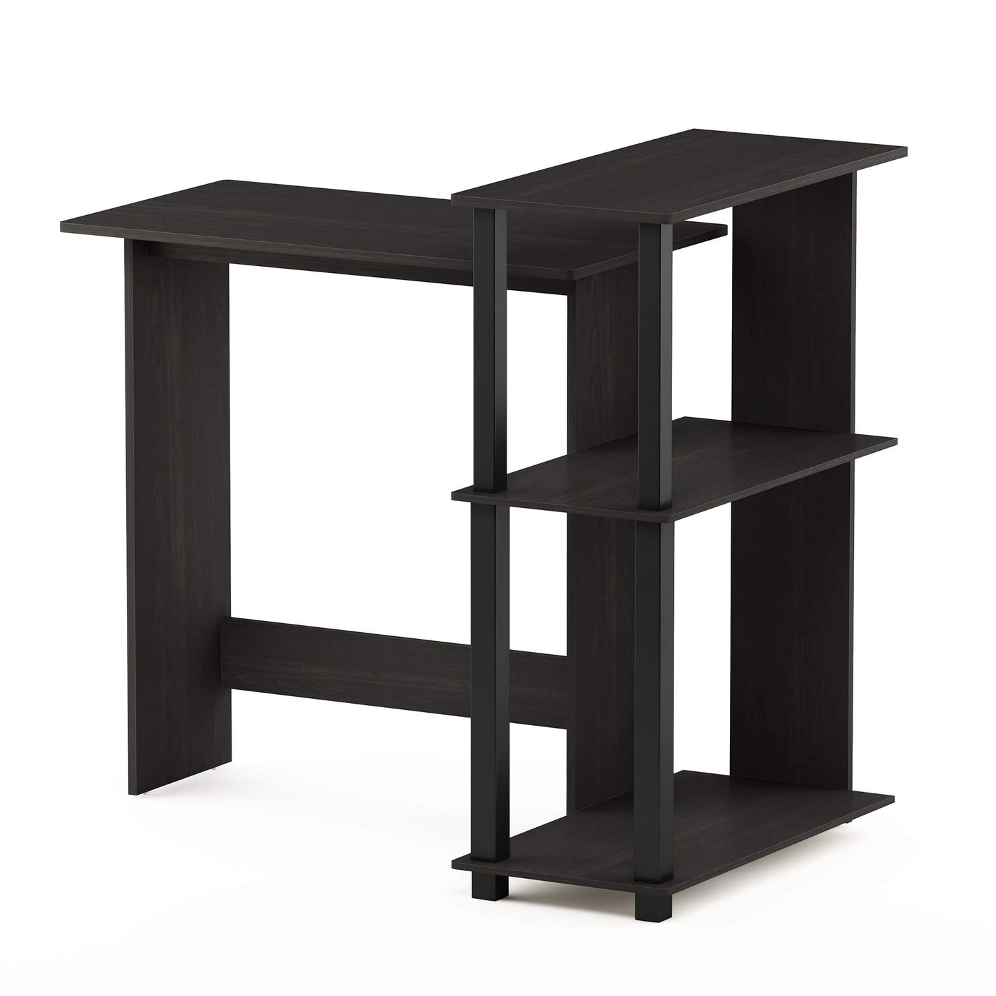 Furinno Abbott Corner Computer Desk with Bookshelf, Espresso/Black