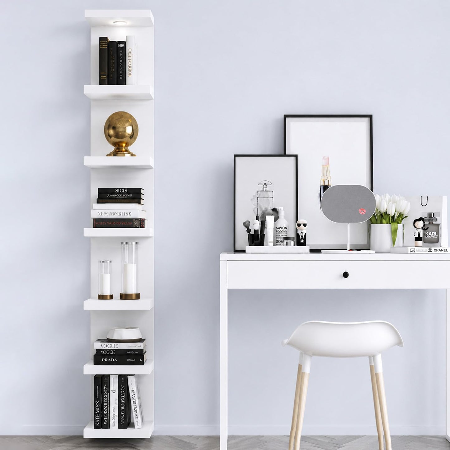 LitaEther Versatile 7 Tier Wall Shelf Unit,White Lack Wall Shelf,Display Floating Shelf with LED Remote Control Light