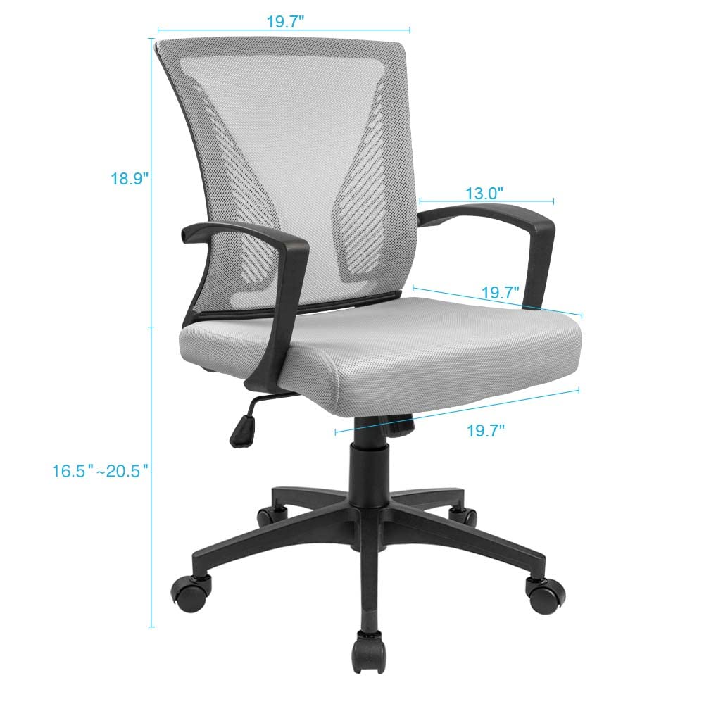 Furmax Office Chair Ergonomic Computer Desk Mesh Chair Mid Back Swivel Lumbar Support with Armrest (1, Gray)