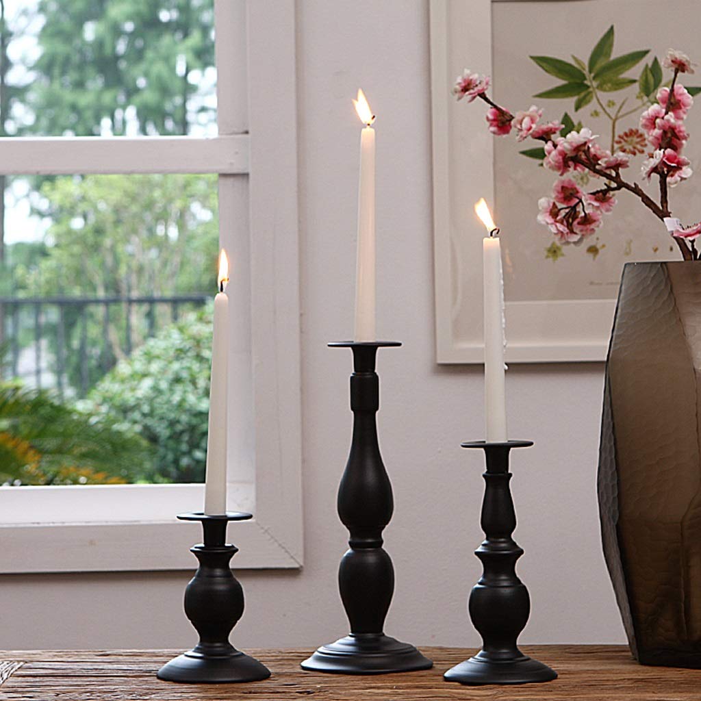 XILIN-1987 Candle Holderss European Classical Candle Holder Black and White Single Head Candlestick Court Wrought Iron Home Furnishings Decorative Candlestick (Color : A)