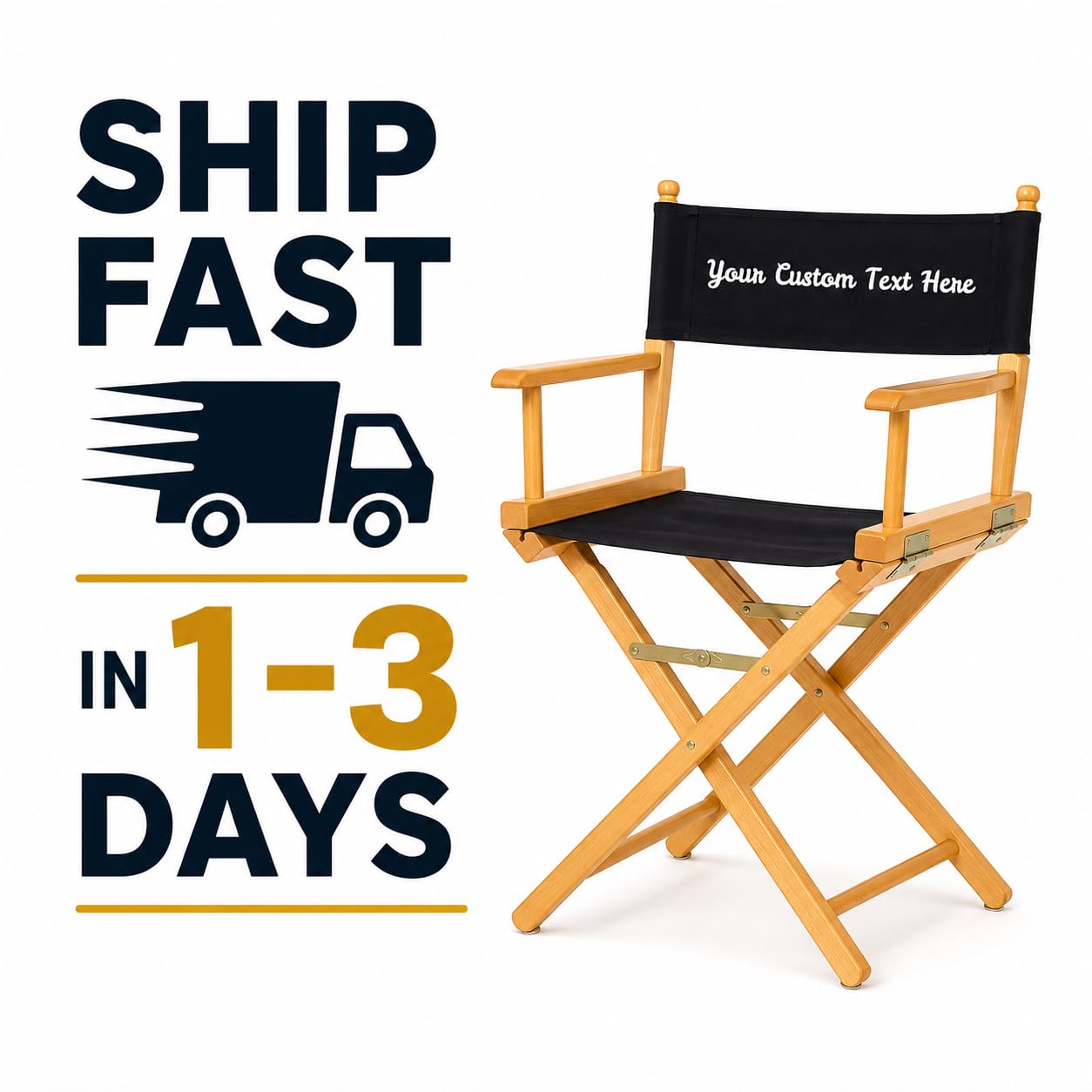 Filmcraft Personalized Tall Director's Chair – Black Finish with Custom Black Canvas, Complete Professional Package for Filmmakers & Creatives (Back of Canvas Customization)