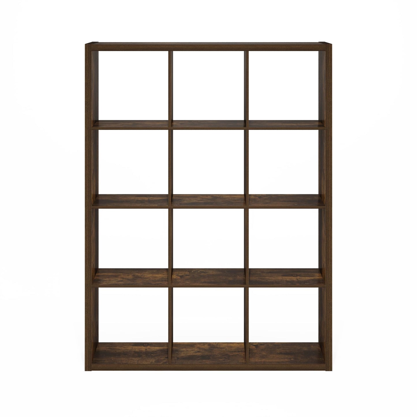 Furinno Cubicle Book Shelf, 12-Cube Bookshelf, Extra Thick Frame Reversible Bookcase with Open Back, 14.6" x 44" x 58", for Living Room, Bedroom, Home Office, Amber Pine