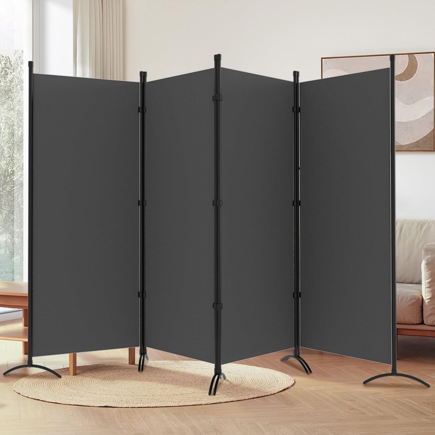 Room Divider, 6FT Tall Folding Partition Room Dividers 4 Panel, Portable and Freestanding Room Divider Screen Wall Divider for Home and Office, Grey