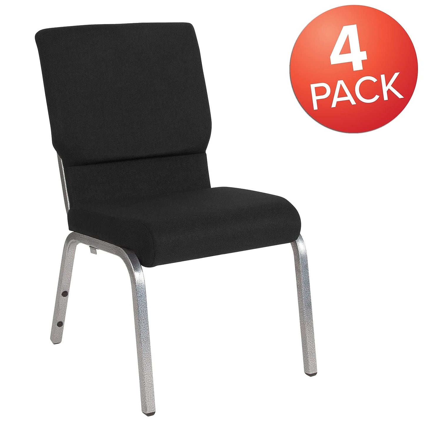 Flash Furniture 4 Pack HERCULES Series 18.5''W Stacking Church Chair in Black Fabric - Silver Vein Frame