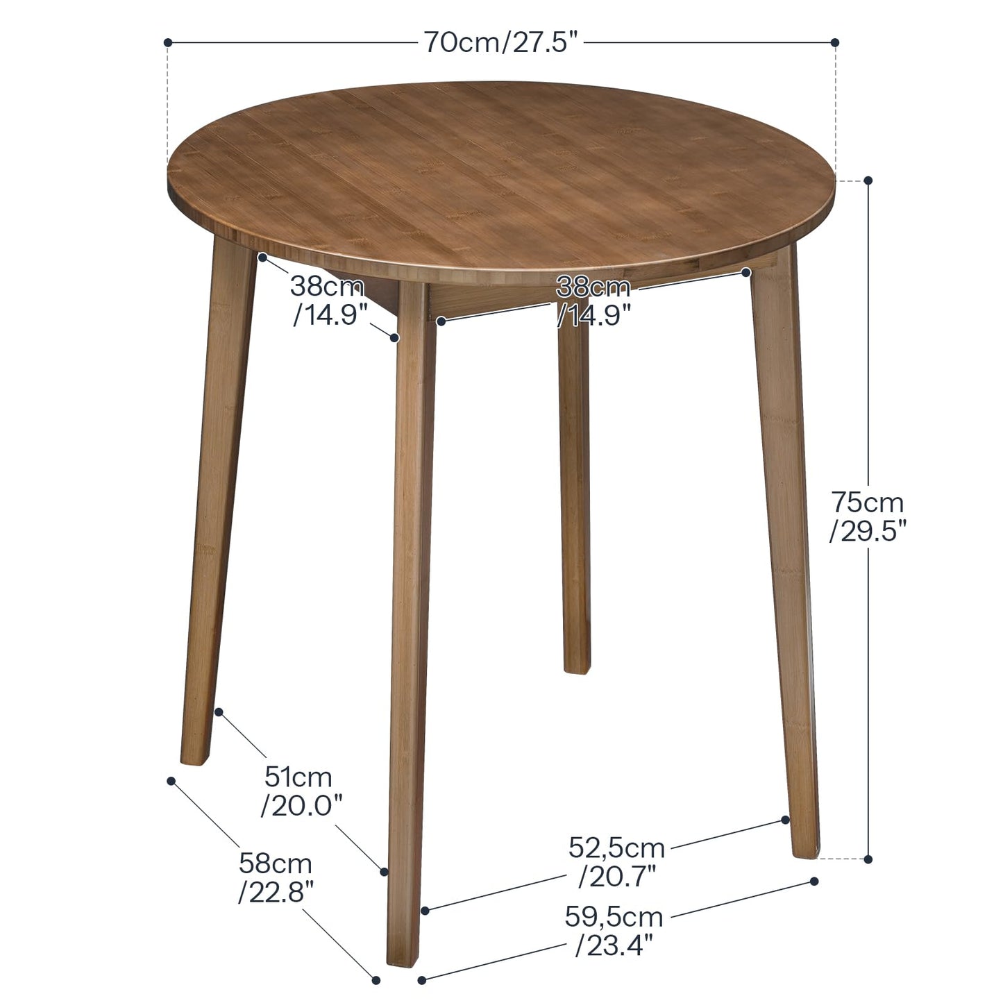 HOOBRO Bamboo Dining Table, Round Dining Table for 2, 27.5" Kitchen Table for Small Space, Writing Table, Easy to Assemble, for Dining Room, Living Room, Office, Kitchen, Apartment, Brown BR71CZ01G1