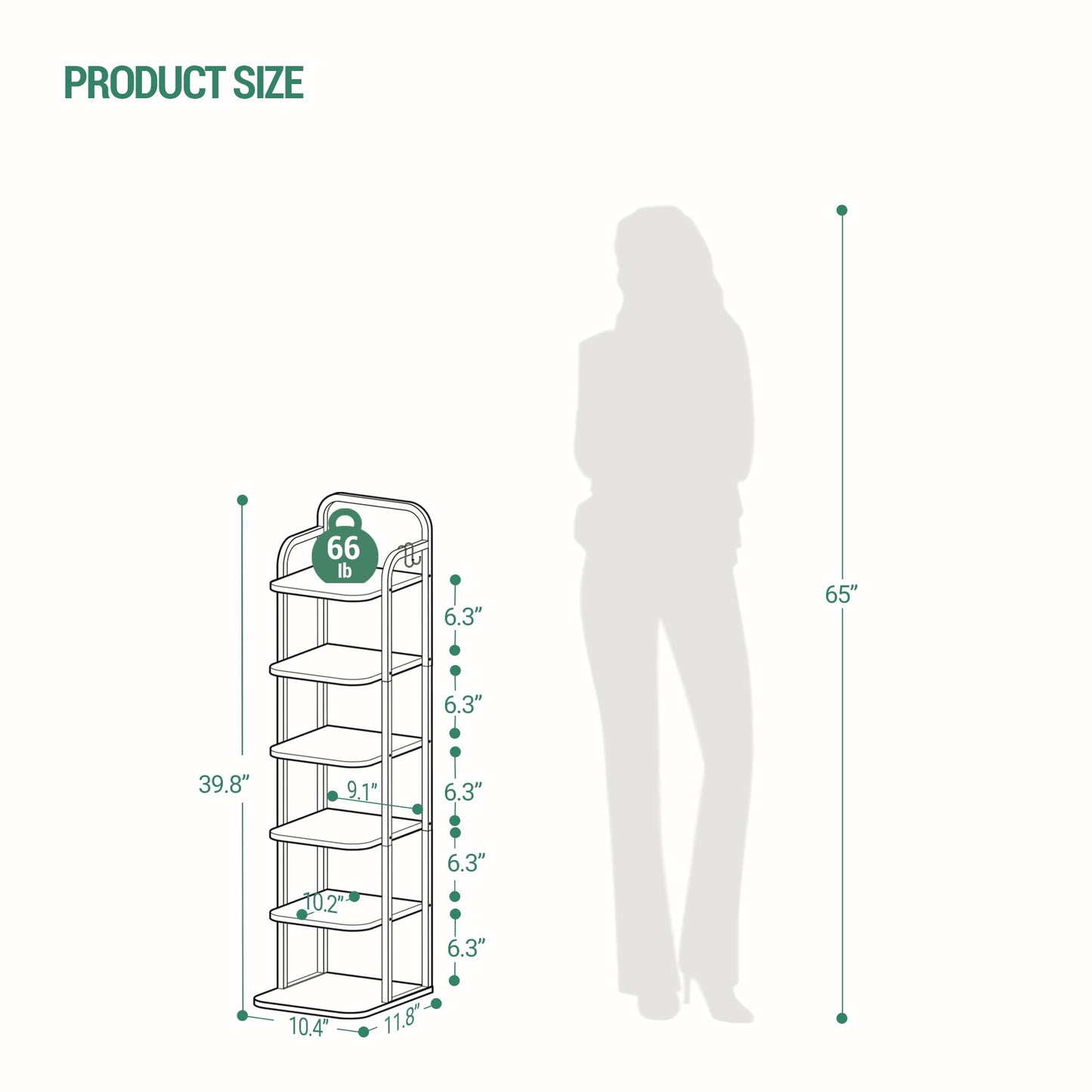 Hzuaneri 6 Tiers Vertical Shoe Rack, Narrow Shoe Tower, Tall Shoes Shelf with 2 Hooks, Adjustable Shelves, Corner Shoes Shelves for Small Spaces, Entryway, Living Room, Greige, SR04205B