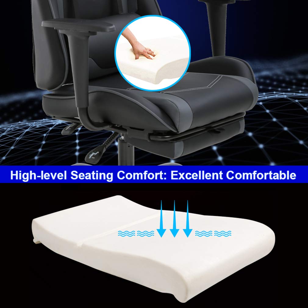 BestOffice | Ergonomic Gaming Chair | Grey | Reclining Computer Chair with Lumbar Support, Headrest Pillow, Adjustable Footrests | 360 Swivel with Heavy Duty Wheels | for Home & Office