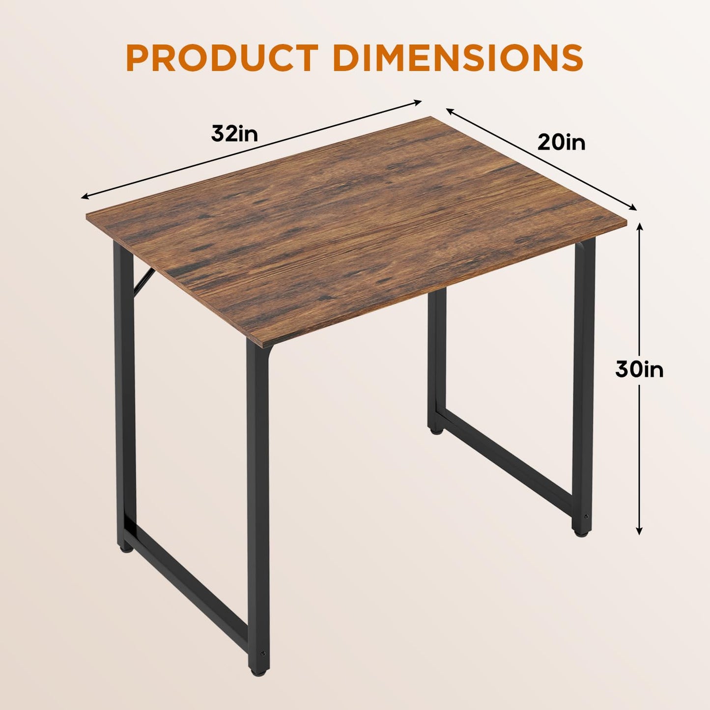 PayLessHere | 32 Inch Computer Desk | Vintage | Office Desk with Metal Frame, Adjustable Feet | Water-Resistant, Scratchproof Surface | Sturdy Writing Table for Home Office or Study | Pack of 1