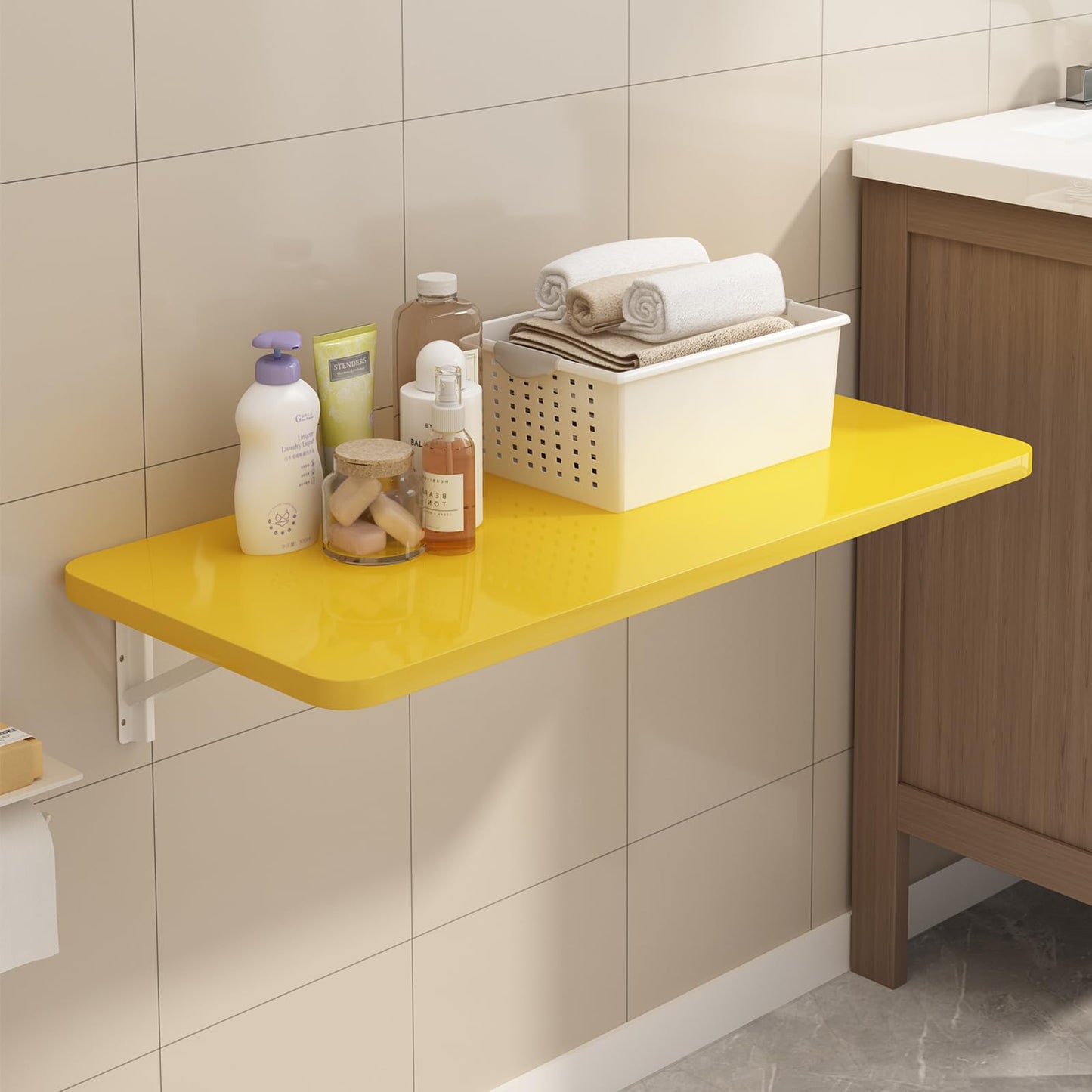 YJZXXLSH Wall Mounted Laundry Room Folding Table，Fold Down Desk for Small Spaces |Office|Study|Work Bench|Kitchen Dining Restaurant| Home Bar | Waterproof Easy to Install and Clean35.5 x19.7