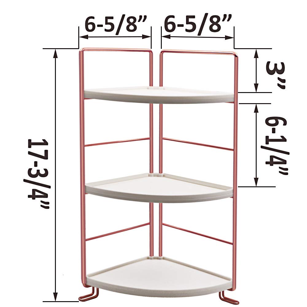 kaileyouxiangongsi 3-Tier Bathroom Countertop Organizer - Vanity Tray Cosmetic & Makeup Storage- Kitchen Spice Rack Standing Shelf - Corner Storage Shelf, Rose Gold