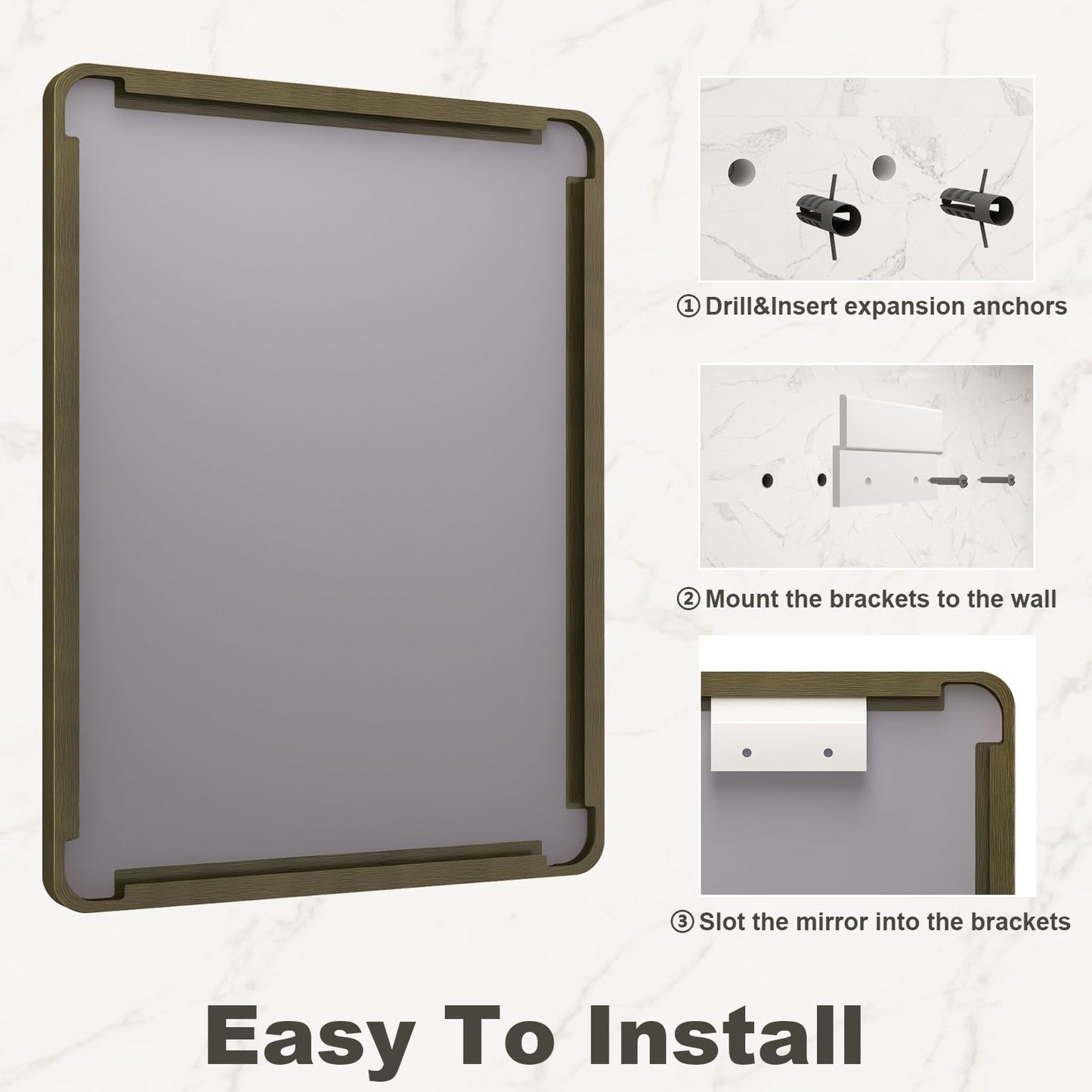 VANLIO 28x36 Inch Bronze Framed Bathroom Mirror, Brushed Bronze Metal Vanity Mirror, Rounded Bronze Rectangle Mirror, Tempered Glass, Anti-Rust, Shatterproof (Horizontal/Vertical)