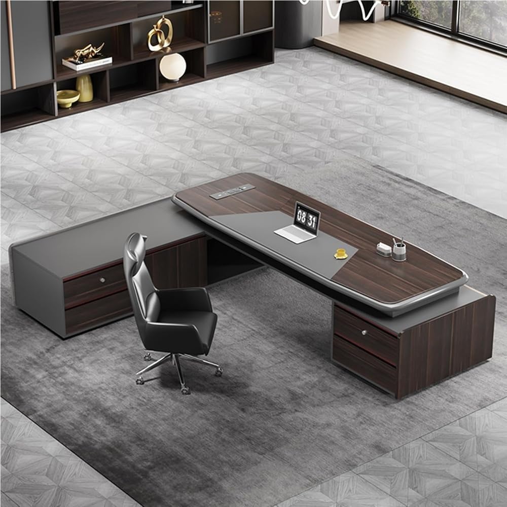 Modern L Shaped Executive Desks for CEO Boss Manager Corner Computer Desk with Storage Cabinet Workstation Home Office Business Furniture(86.6 in)
