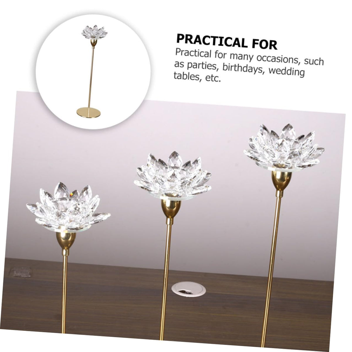 GLEAVI Crystal Lotus Candle Holder Small Metal Candlestick Gold Finish Decorative Candle Stand for Dining Room and Wedding Centerpiece