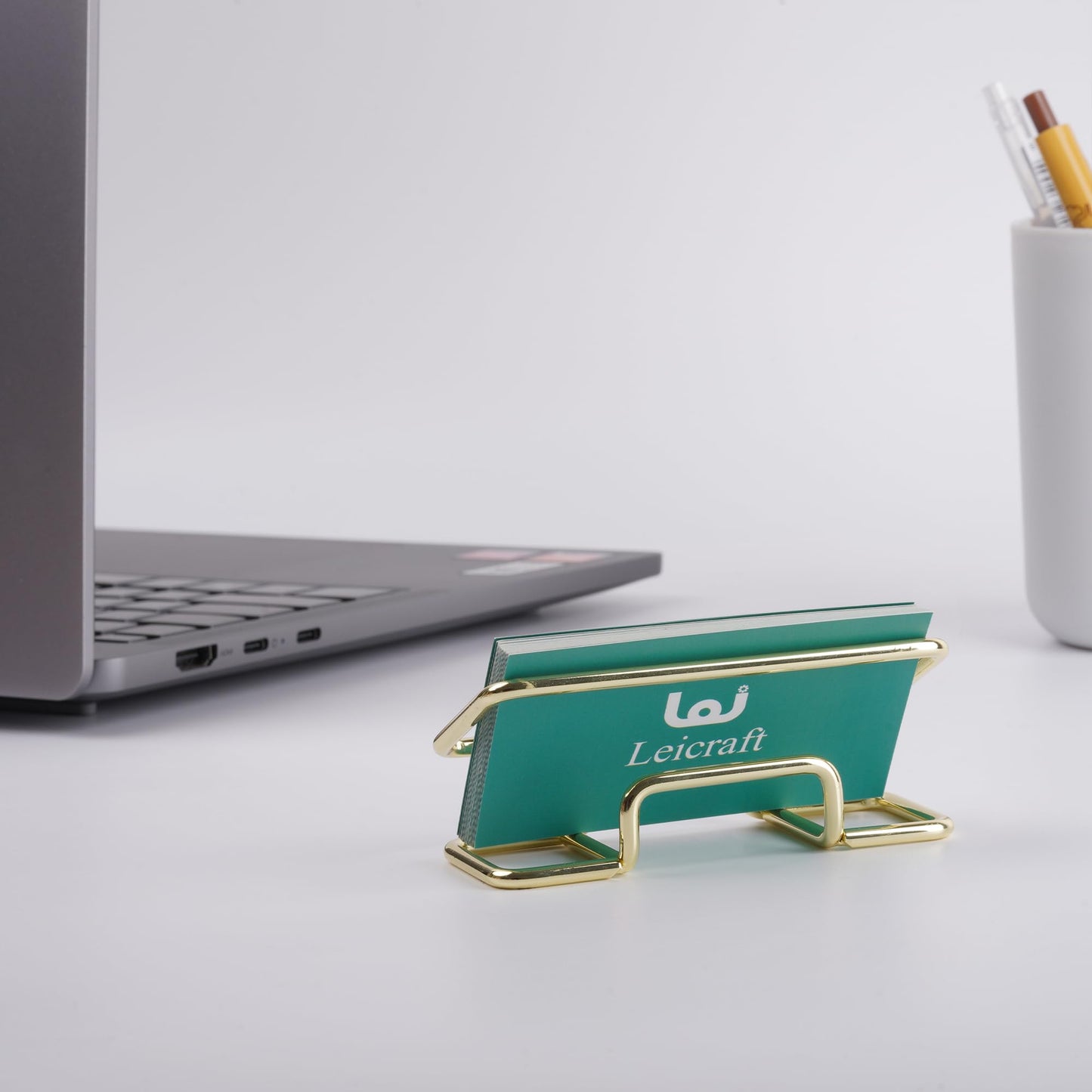 Leicraft Business Card Holder for Desk, Cute Metal Card Organizers and Office Desk Accessories for Men and Women (Golden)