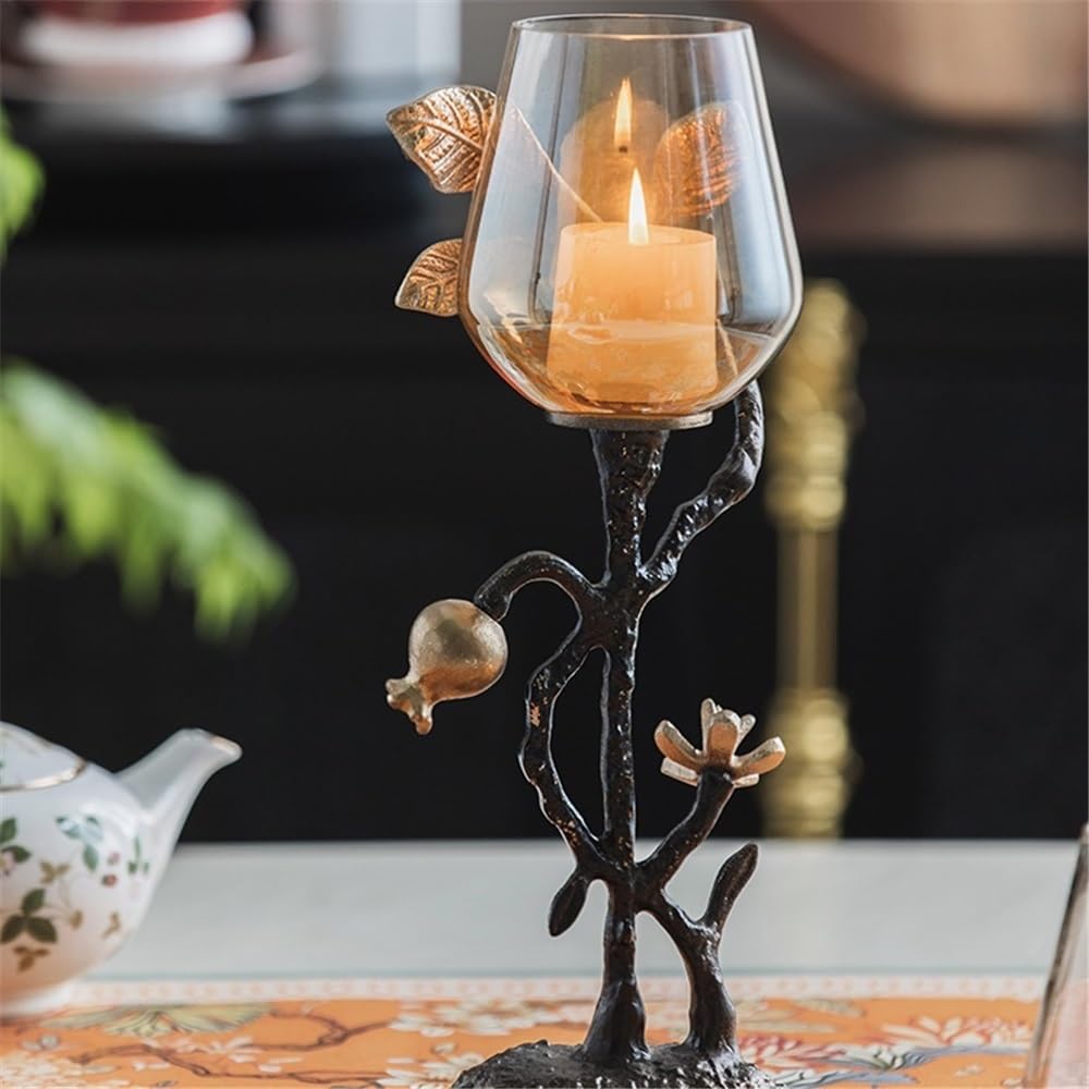 Candlestick Holders Home Creative Candlestick Ornaments Retro Table Decoration Metal Glass Candle Holder Candle Holders(Large)