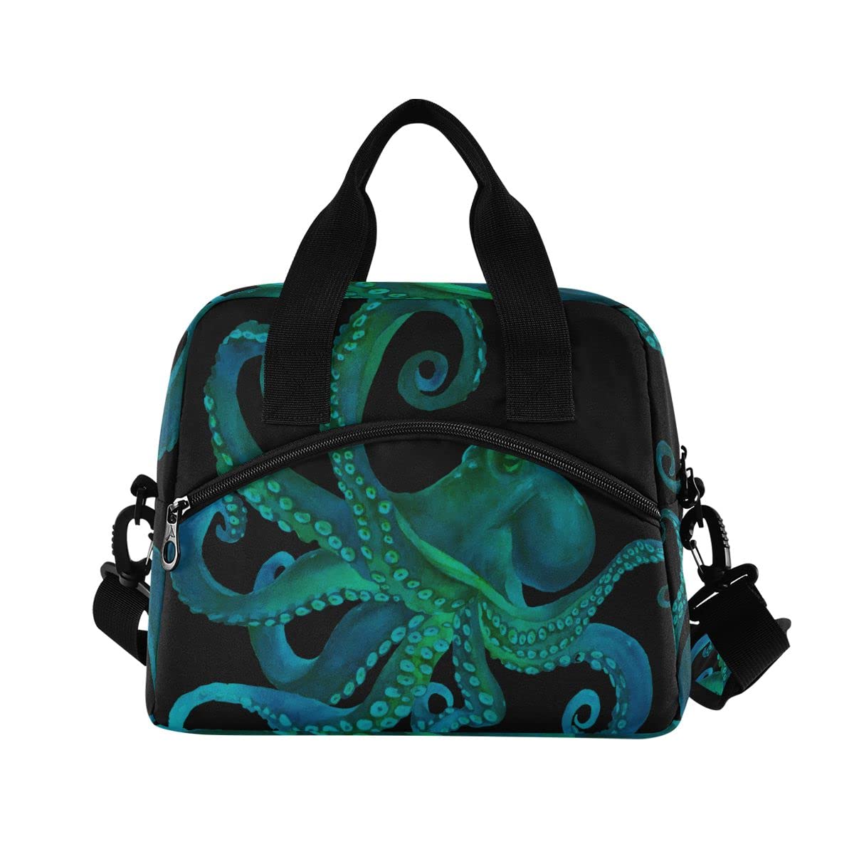 Insulated Lunch Bag for Women Men Watercolor Green Sea Octopus Lunch Box Reusable Lunch Cooler Bag Large Lunch Tote Bag for Work Picnic Travel School