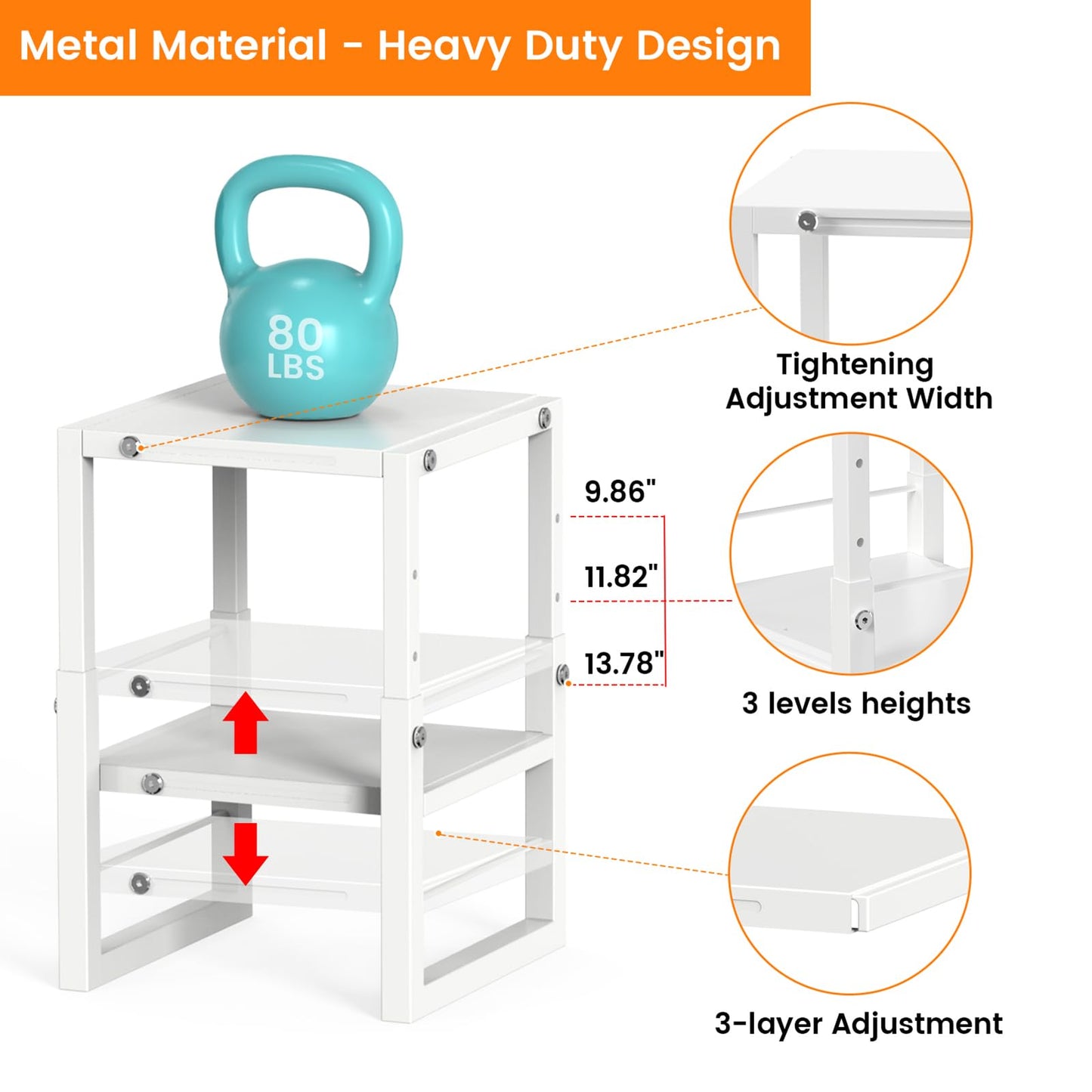 LIDTOP Locker Organizer Shelf White, Metal Adjustable Width and Height, Ideal Locker for School, Office, and Gym Lockers, Extends Locker Storage Organization