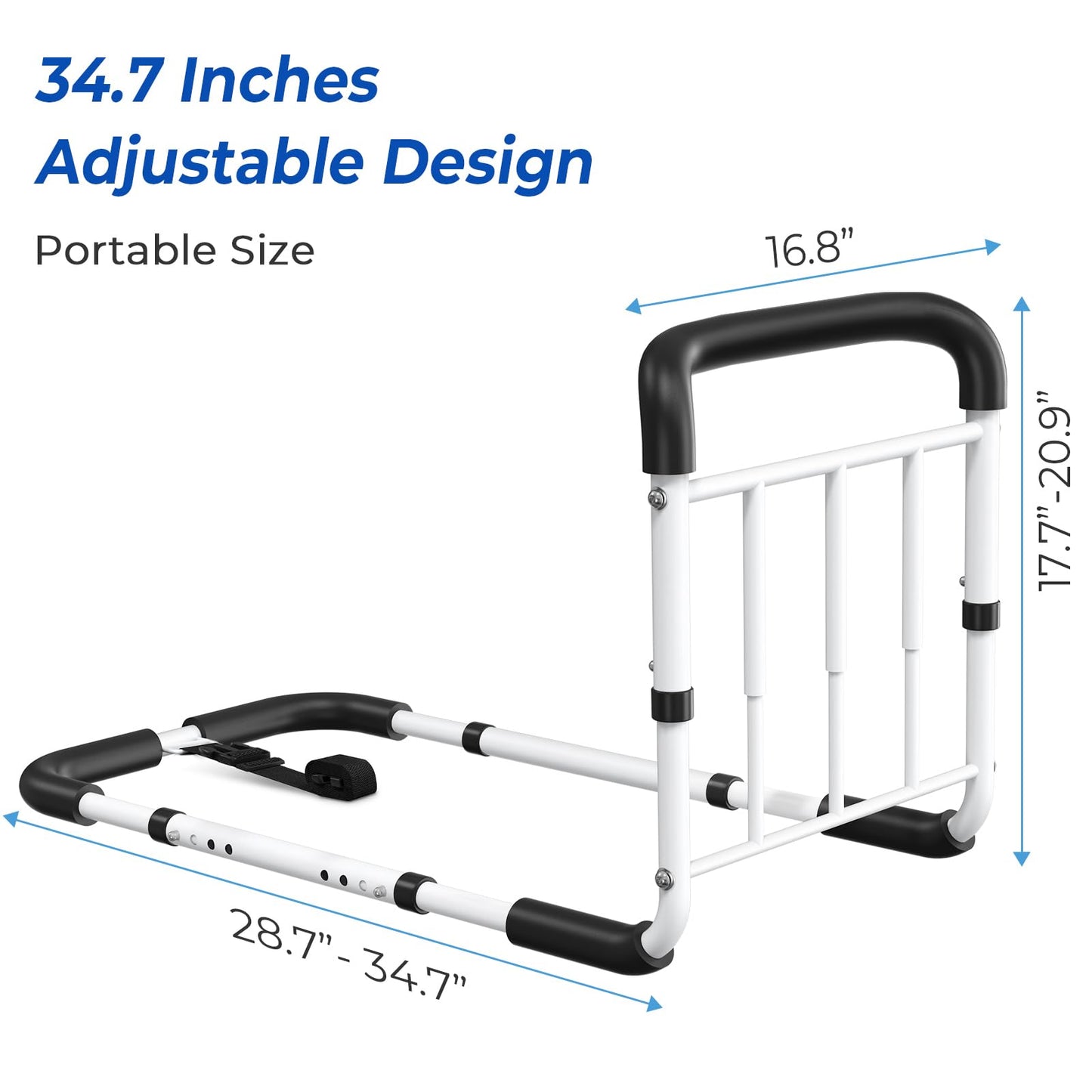 BigDolphin Bed Rails for Elderly Adults Safety - ASTM Approved Adjustable Bed Cane with Non-Slip Ergonomic Handle & Storage Pocket, Bed Railings for Seniors Support 400 LBS, Tool-Free