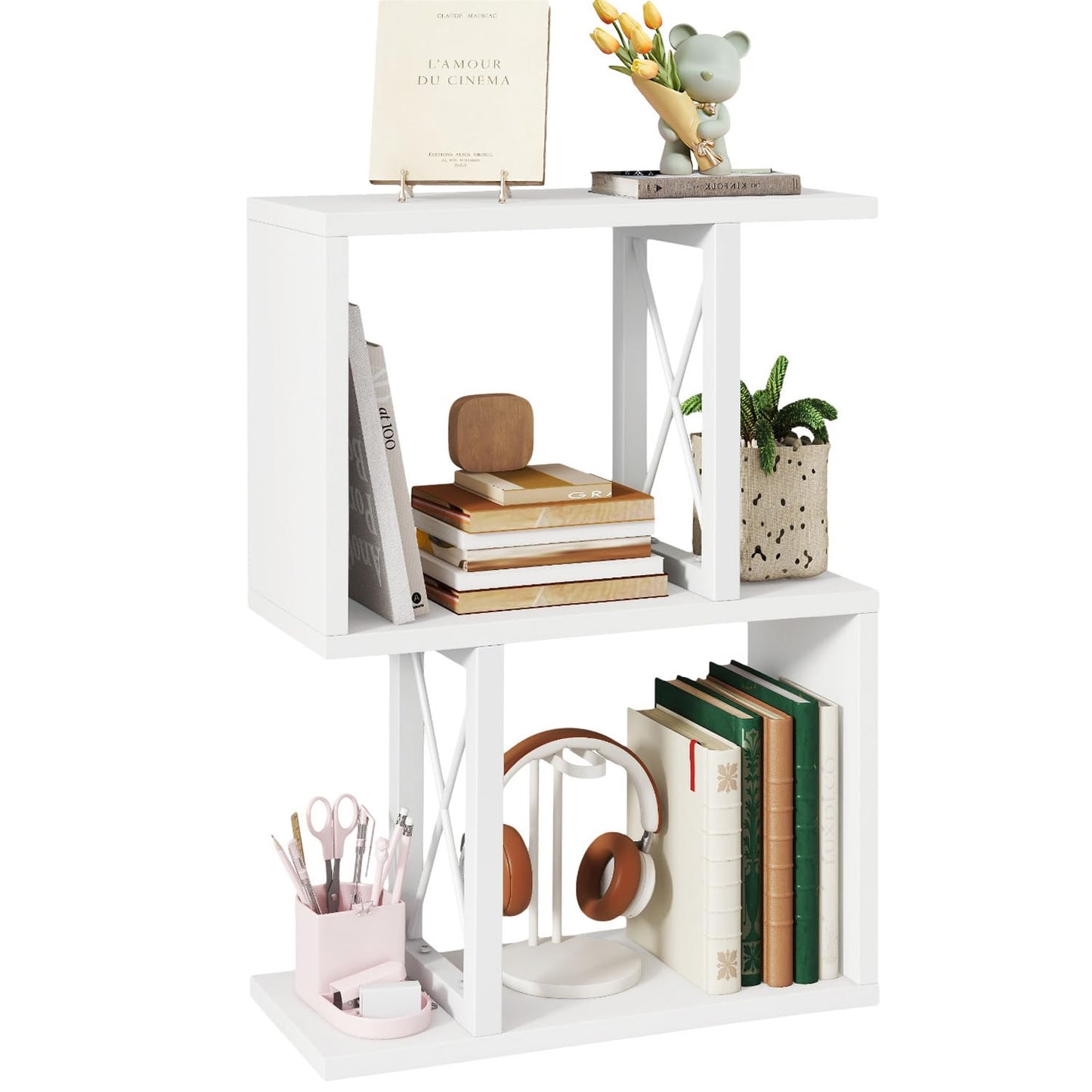 IBUYKE Desktop Bookshelf, 3-Tier Table Bookcase Shelves Storage Organizer Hutch for Office/Dorm, Solid Ability Desk Shelve UTMZ011W
