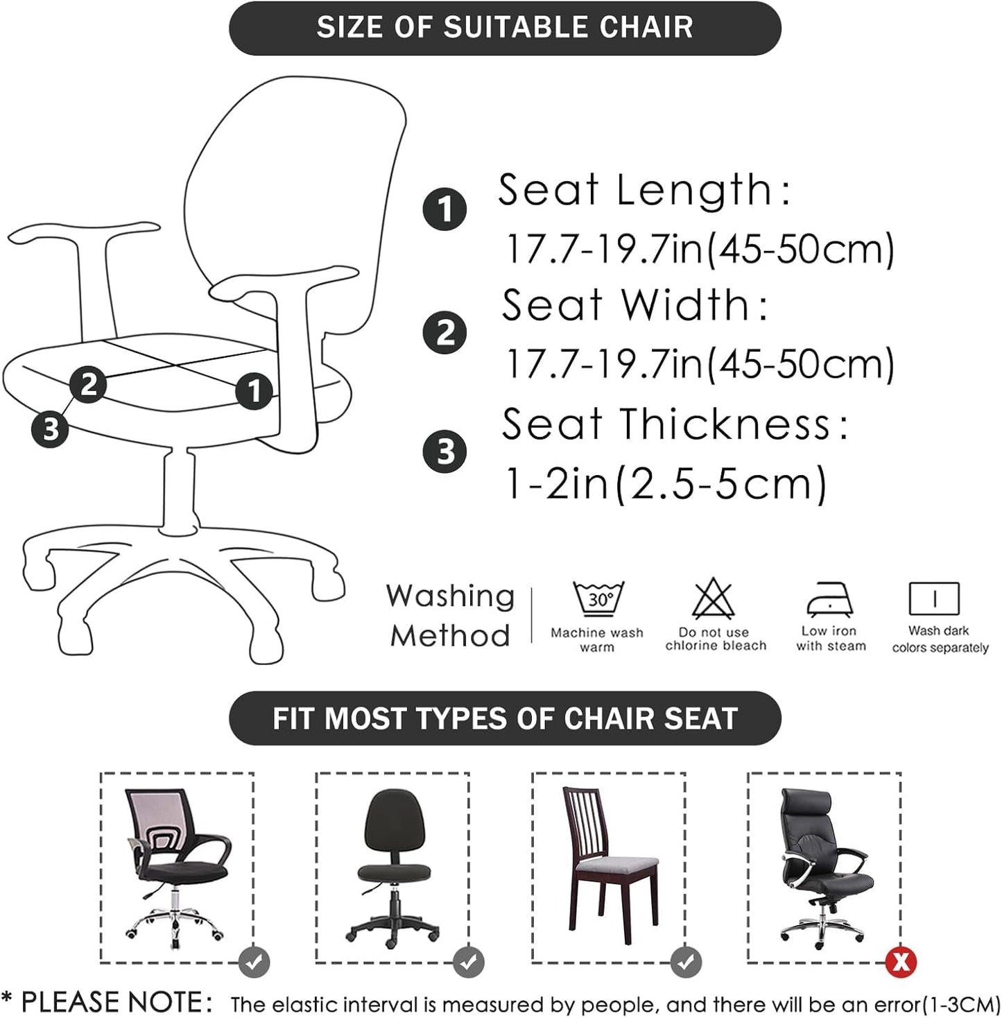FORCHEER Waterproof Office Chair Seat Cover 20x20 1 Piece Strechable Jacquard Mesh Office Chair Seat Slipcover for Desk Chair Washable Replacement