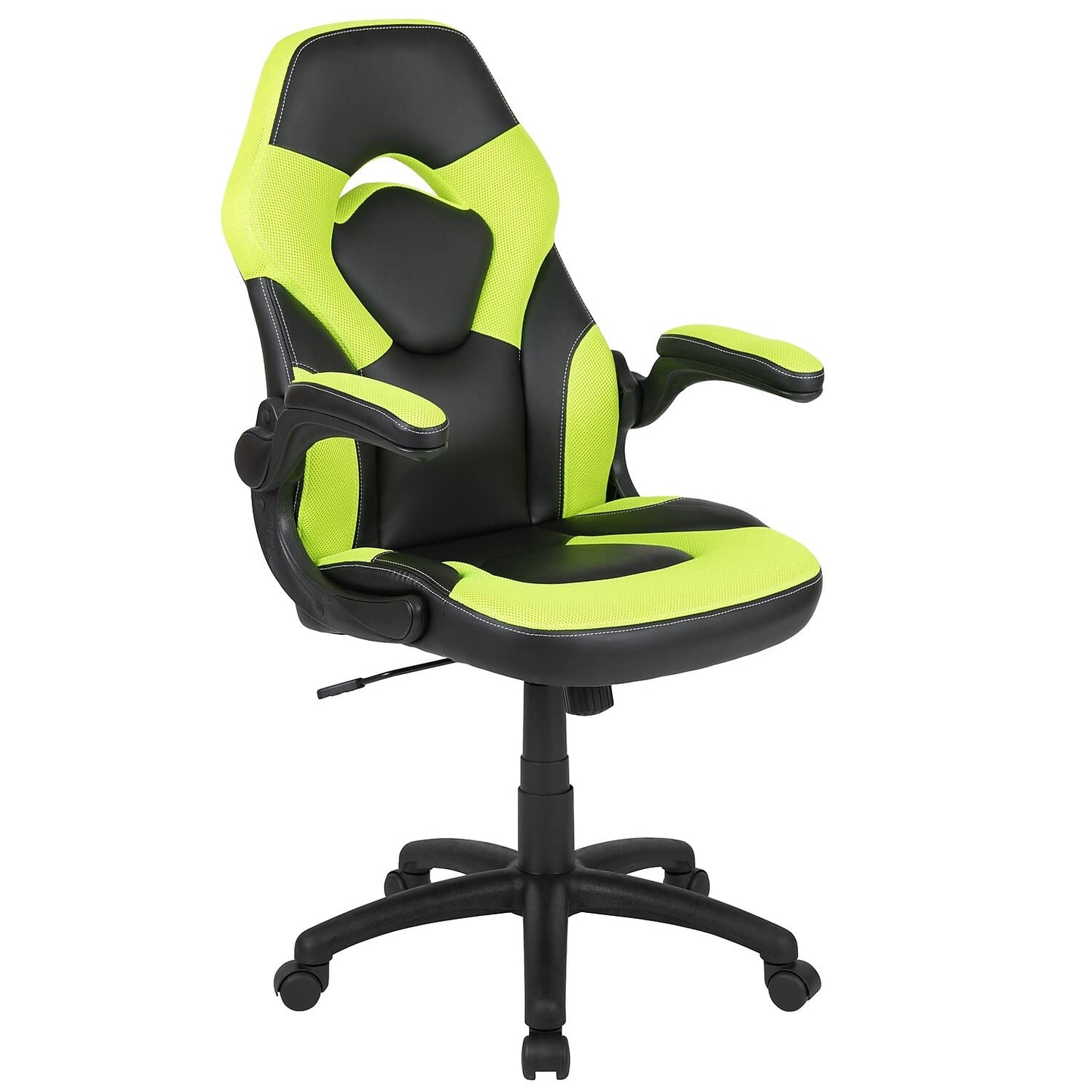 Flash Furniture X10 Gaming Chair Racing Office Ergonomic Computer PC Adjustable Swivel Chair with Flip-up Arms, Neon Green/Black LeatherSoft