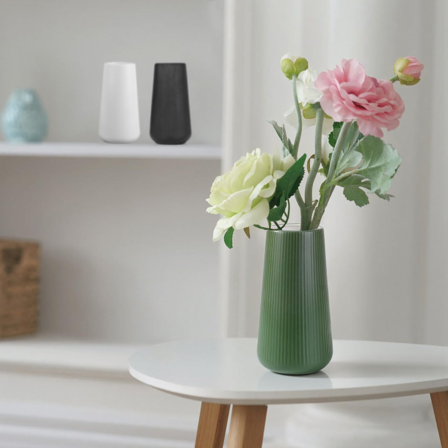 Alpinegreen Ceramic Vase, GUKJOB Small Cute Flower Vase for Pampas Grass, Home, Living Room, Dining Table, Farmhouse, Office Decor, Bedroom, Table, and Kitchen Shelf (Alpinegreen)
