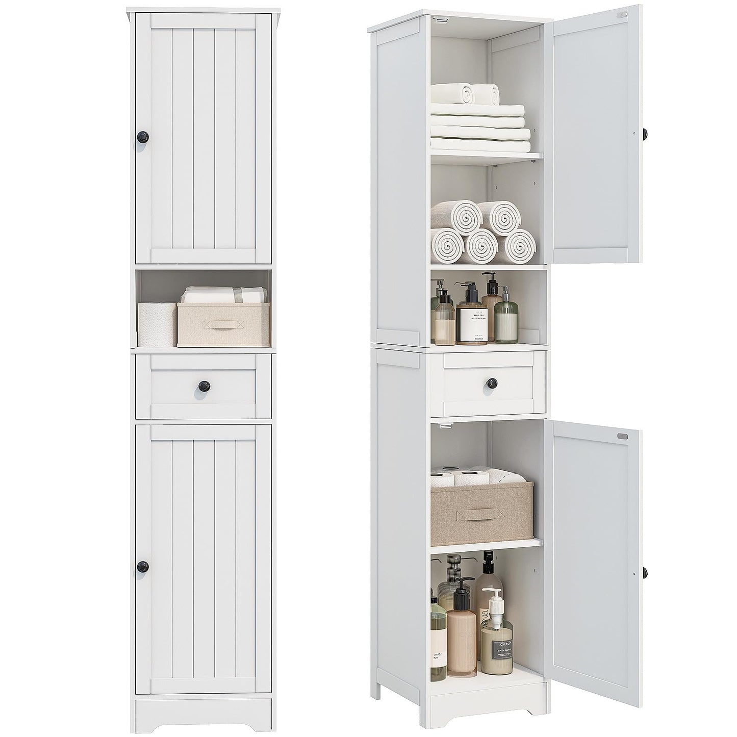 Hogxp Tall Bathroom Cabinet,Storage Cabinet with 5 Shelves & 1 Drawer, with Adjustable Shelve, for Bathroom, Kitchen, Entryway, Living Room(White)