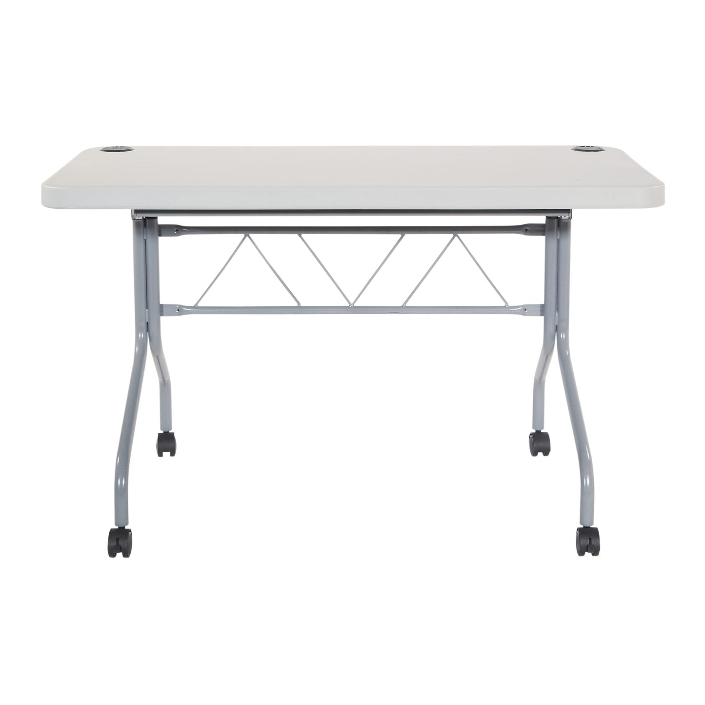 Office Star Resin Multipurpose Flip Training Table with Locking Casters for Home or Office, 4 Feet Light Gray