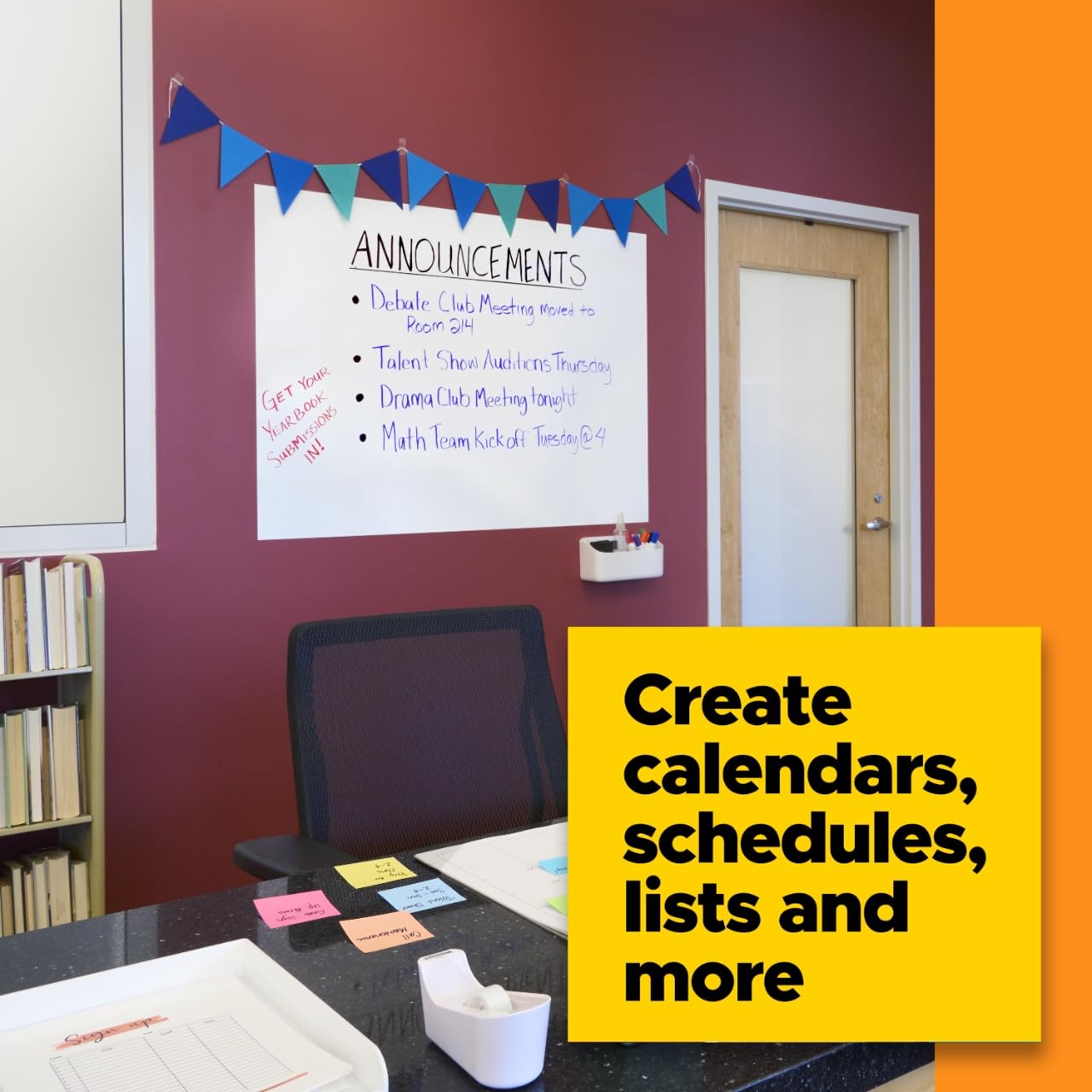 Post-it Dry Erase Whiteboard Film Surface for Walls, Doors, Tables, Chalkboards and More, Removable Sticky White Board , Stain-Proof, Easy Installation, 6 x 4 ft Roll