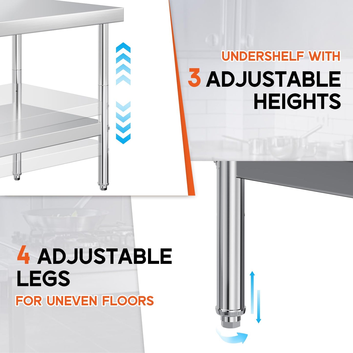 30x72in Stainless Steel Prep Table - NSF Certified Metal Surface with Adjustable Undershelf, Hooks & Backsplash for Home, Restaurant, Hotel & Garage Use