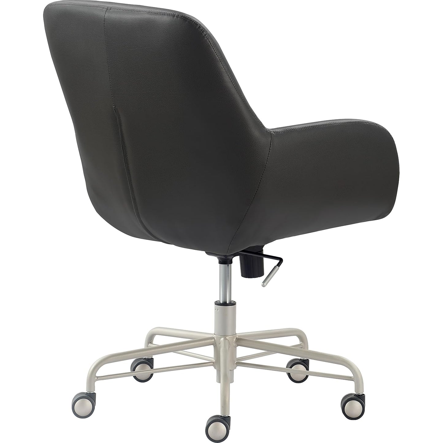 Tommy Hilfiger Forester Luxury Bonded Leather Home Office Chair, Modern Round Swivel Accent Seating with Arms, Adjustable Height and Recline, Charcoal Grey