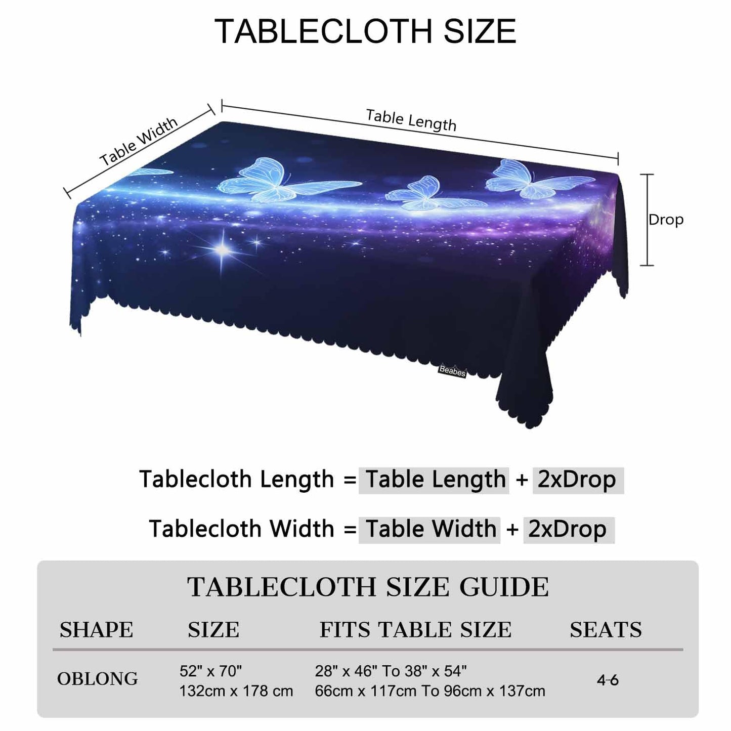 Beabes Butterfly Decorative Table Cover for Kitchen, Fantasy Butterflies Sparkle Oblong Tablecloth Dining Table Cloth Tabletop Tablecloths for BBQ Picnic Coffee 52"X70" 4-6 Seats, Purple