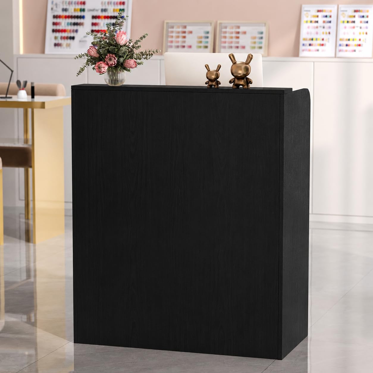 wupeiaoo Reception Desk with Counter, Modern Black Reception Desk with Drawers, Front Retail Counter for Checkout, Lobby, Beauty Salon, Home Office