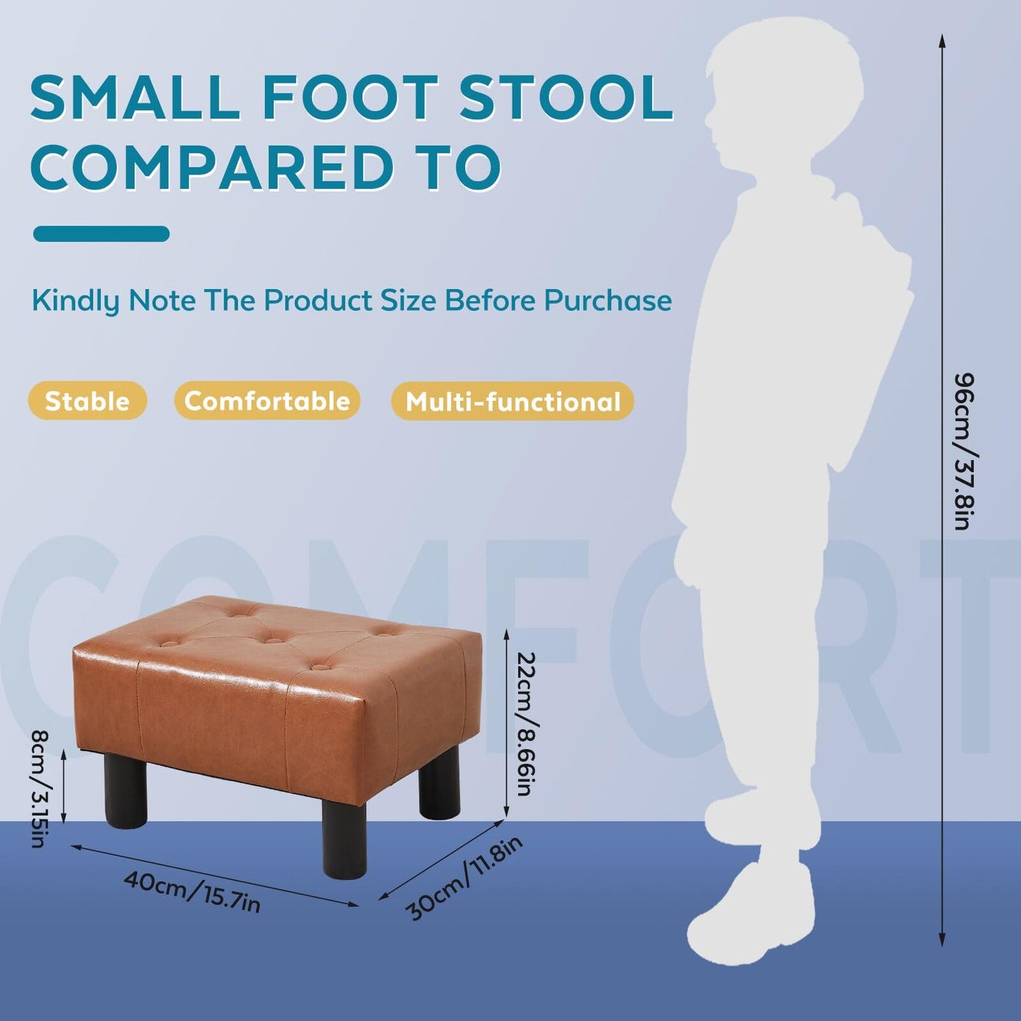 FIMIVIBI Small Foot Stool Ottoman, Faux Leather Footstool Ottoman Foot Rest for Couch, Rectangle Footstools and Ottomans Small for Living Room, Entryway and Bedroom (Bright Brown)