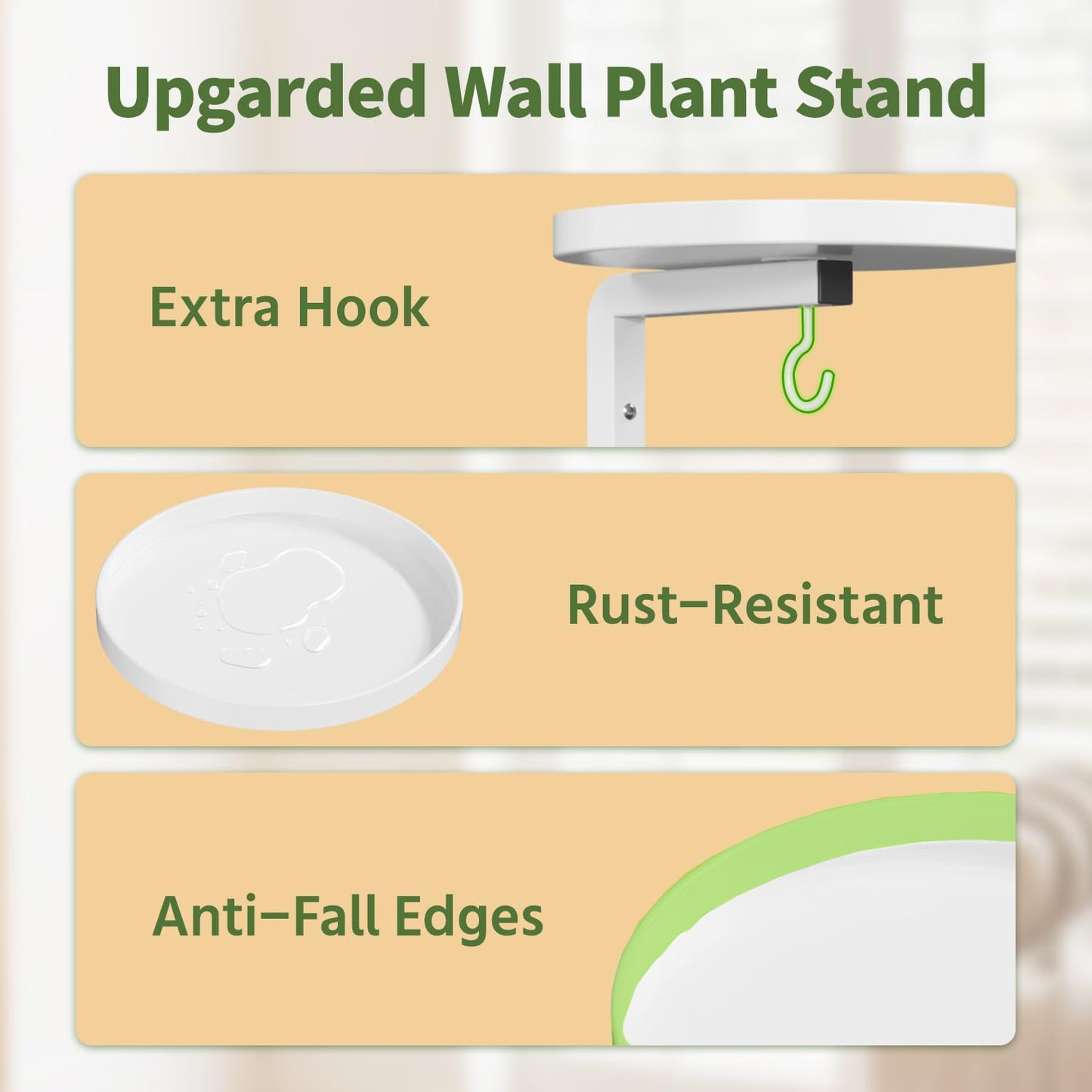 LASZOLA Plant Hangers Holder Wall Mounted Indoor, Metal Window Plant Shelves, 2Pcs Modern Floating Flower Display Stand with 2 Hooks for Outdoor Kitchen Bathroom Decor, White