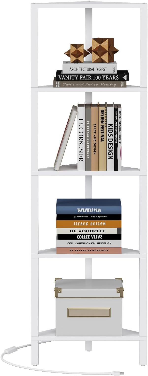 TUTOTAK Corner Shelf with LED Light, 5-Tier Corner Bookshelf