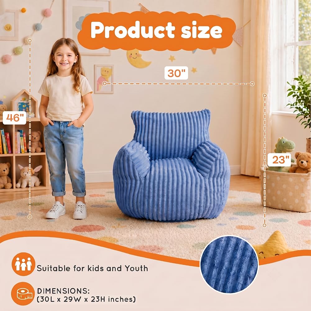 MaxiBean Bean Bag Chair - Plush Faux Fur Floor Seating Furniture Bean Bag Chair for Living Room, Bedroom, Playroom (2.5FT Stripe Blue)