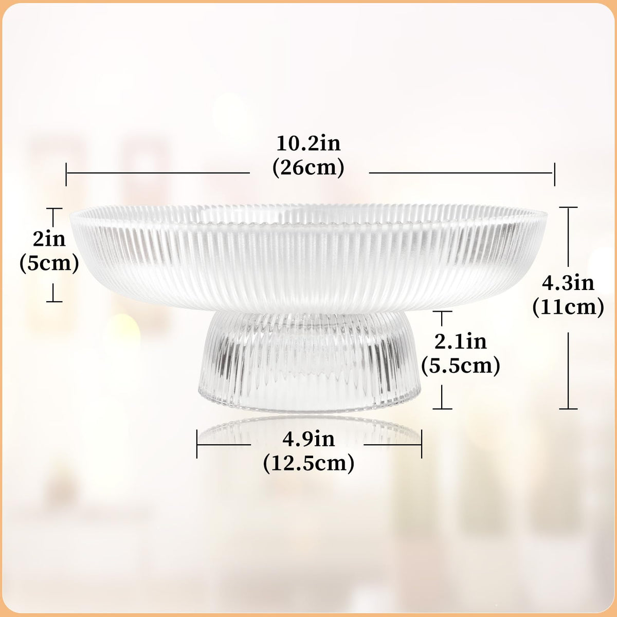 Kultilanda Large Glass Fruit Bowl for Kitchen Counter Decorative Centerpiece Bowl for Table Home Déco, Clear Ribbed