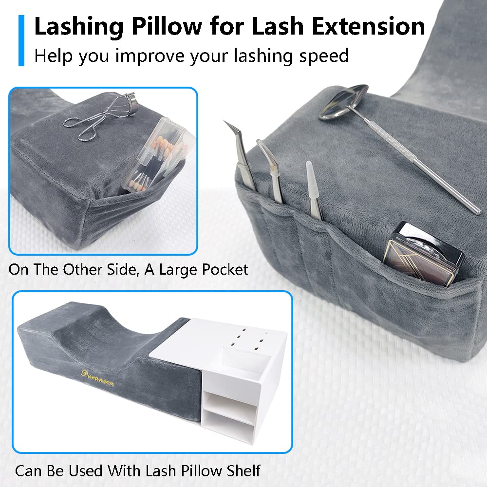 Puransen Eyelash Extension Pillow - Salon Memory Foam Neck Support with Velvet Cover, Portable Lash Technician Pillow for Professional Makeup Artists & Home Use (Grey)