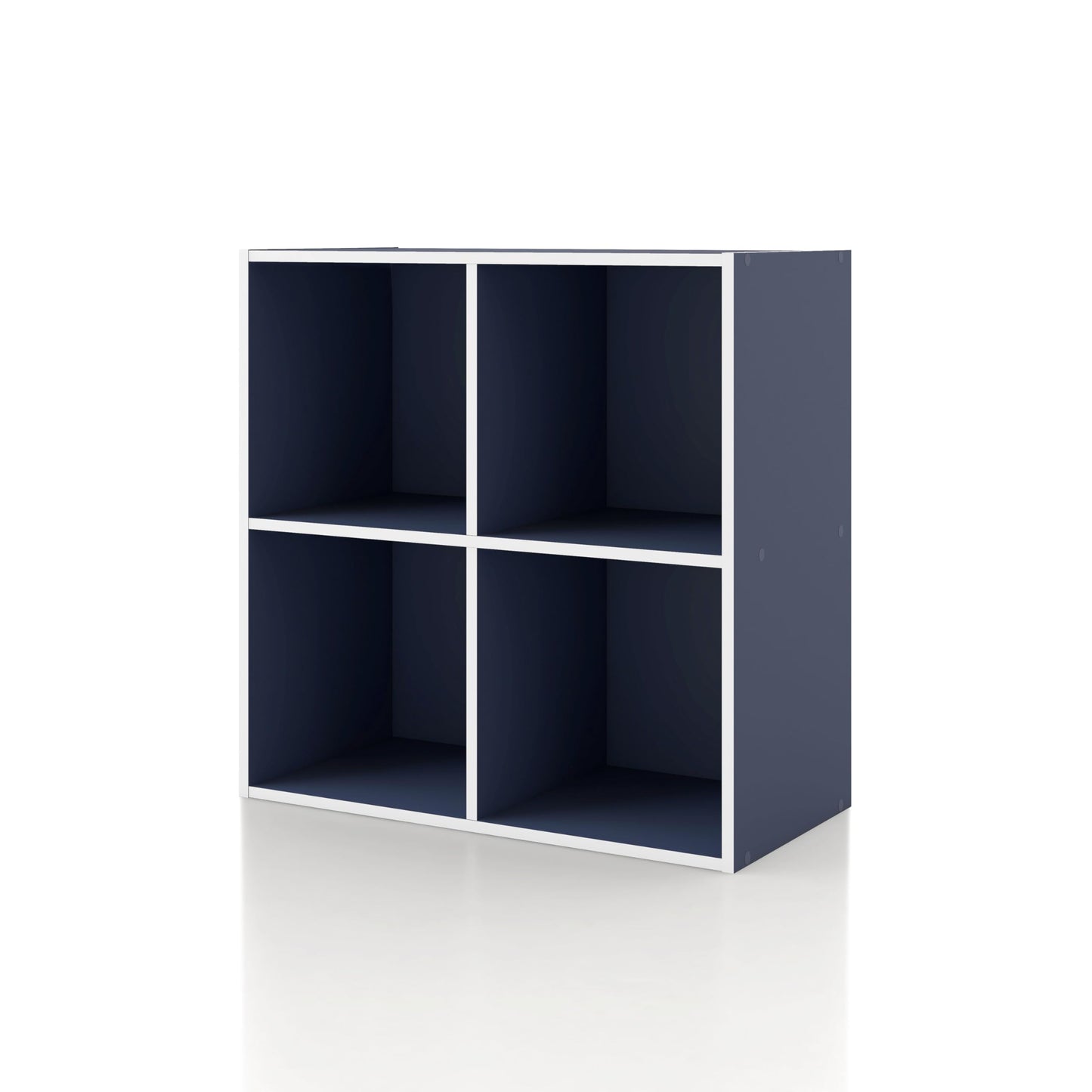 Homes: Inside + Out Apexa 4-Cube Storage Organizer Shelves, Stackable Wood Bookcase Fits Cubby Bins for Organization, Dorm Teen Room Decor & Home Office, Steel Blue