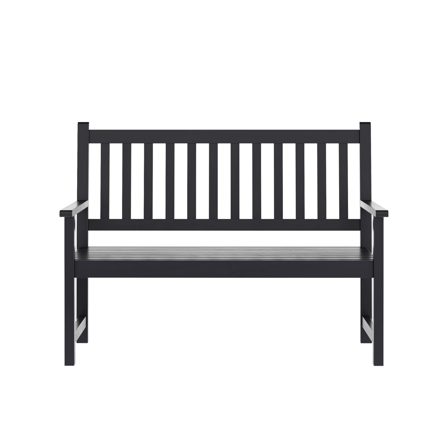 Flash Furniture Adele Commercial Indoor/Outdoor Acacia Wood Bench, 2-Person Slatted Patio Loveseat, for Use in Yard, Garden, Porch, or Park, Black