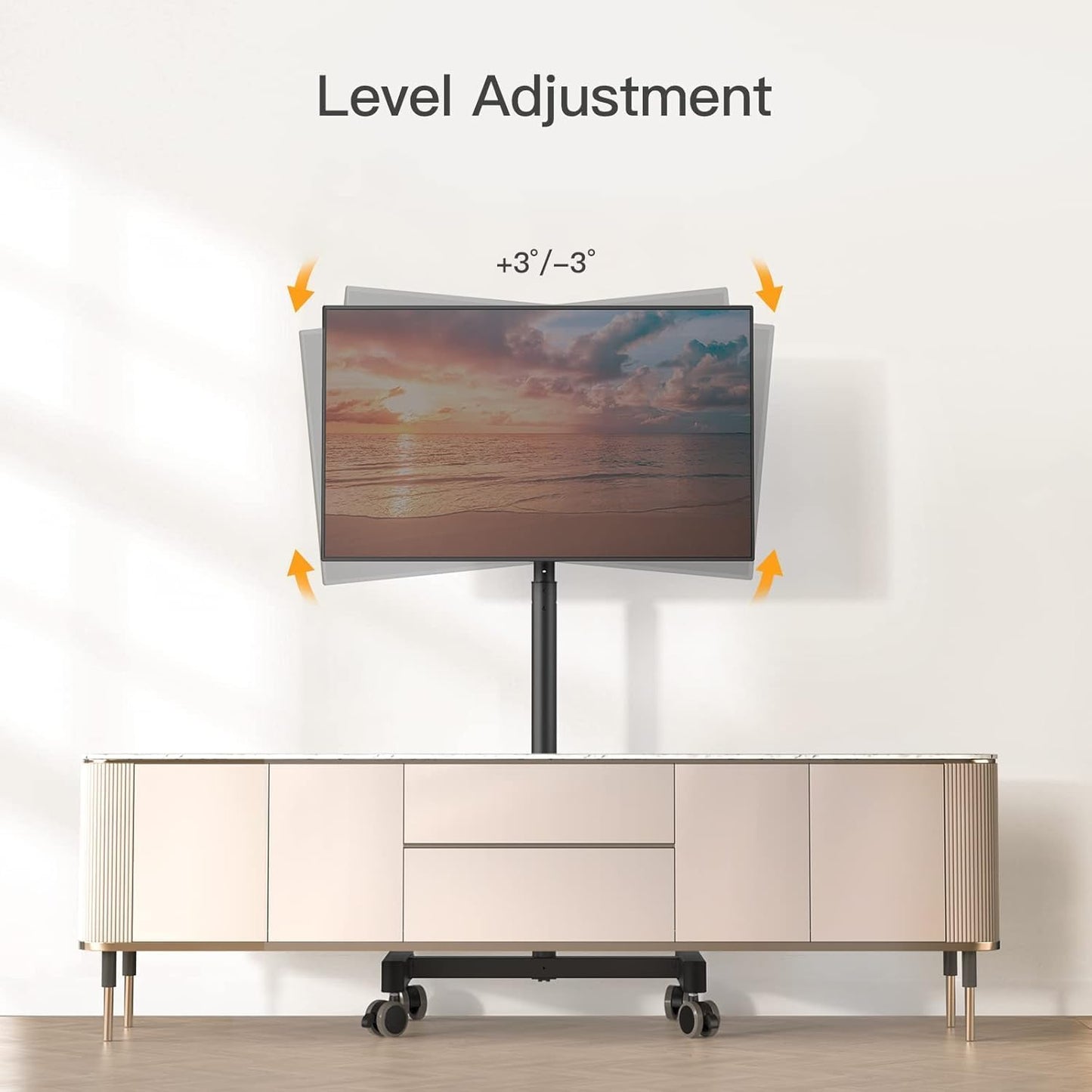 Perlegear Rolling TV Stand, Mobile TV Stand on Wheels for 13-50 inch TVs with Height Adjustment & 30° Tilt, Portable TV Cart with Wheels Holds 44lbs, Max VESA 200x200mm