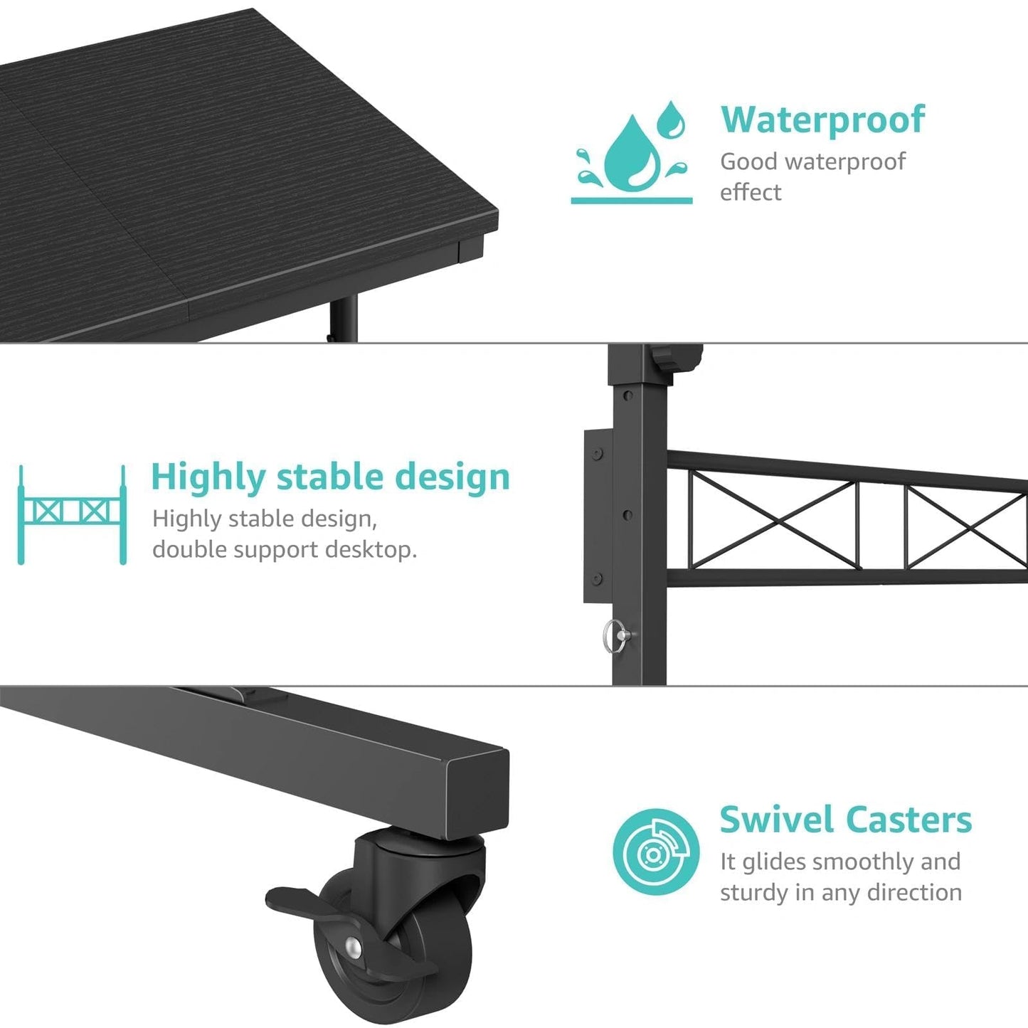 WINAZ Small Portable Rolling Standing Desk - 32 Inch Adjustable Height Mobile Teacher Podium on Wheels for Classroom, Stand Up Desks for Treadmill Walking Pad, Couch Sofa Side Laptop Table, Black