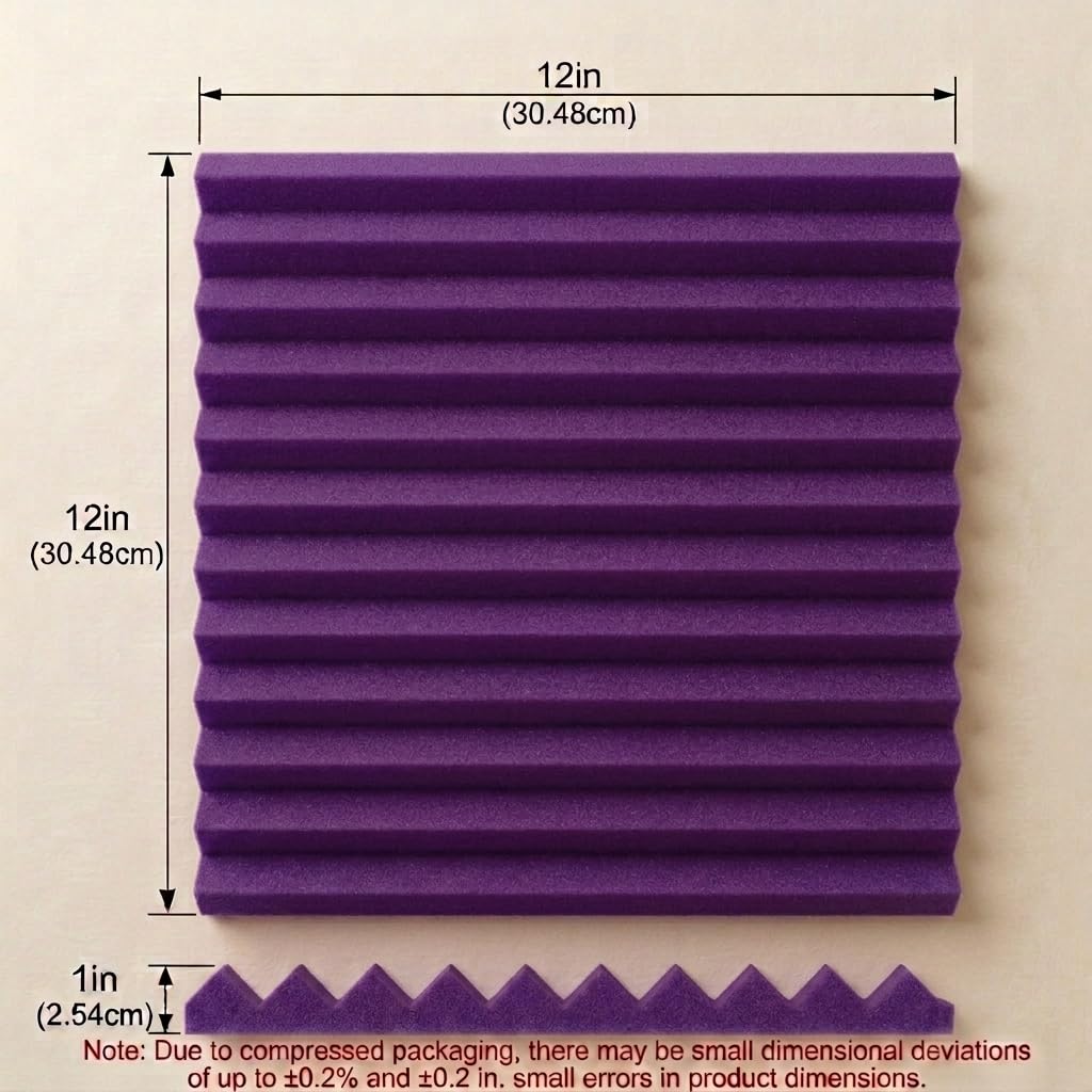 96 Pack Black/purple 12 "X 12 "X1" Acoustic Panels Studio Soundproofing Foam Wedge Tiles (Accompanied By Double-Sided Adhesive Tape)