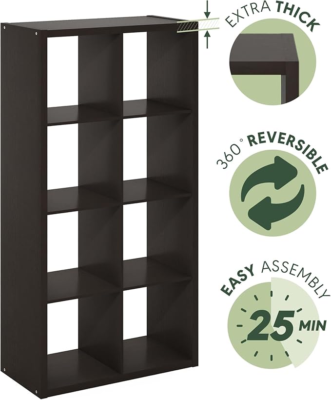 Furinno CUBICLE Book Shelf, 8-Cube Bookshelf, Extra Thick Frame Horizontally &
