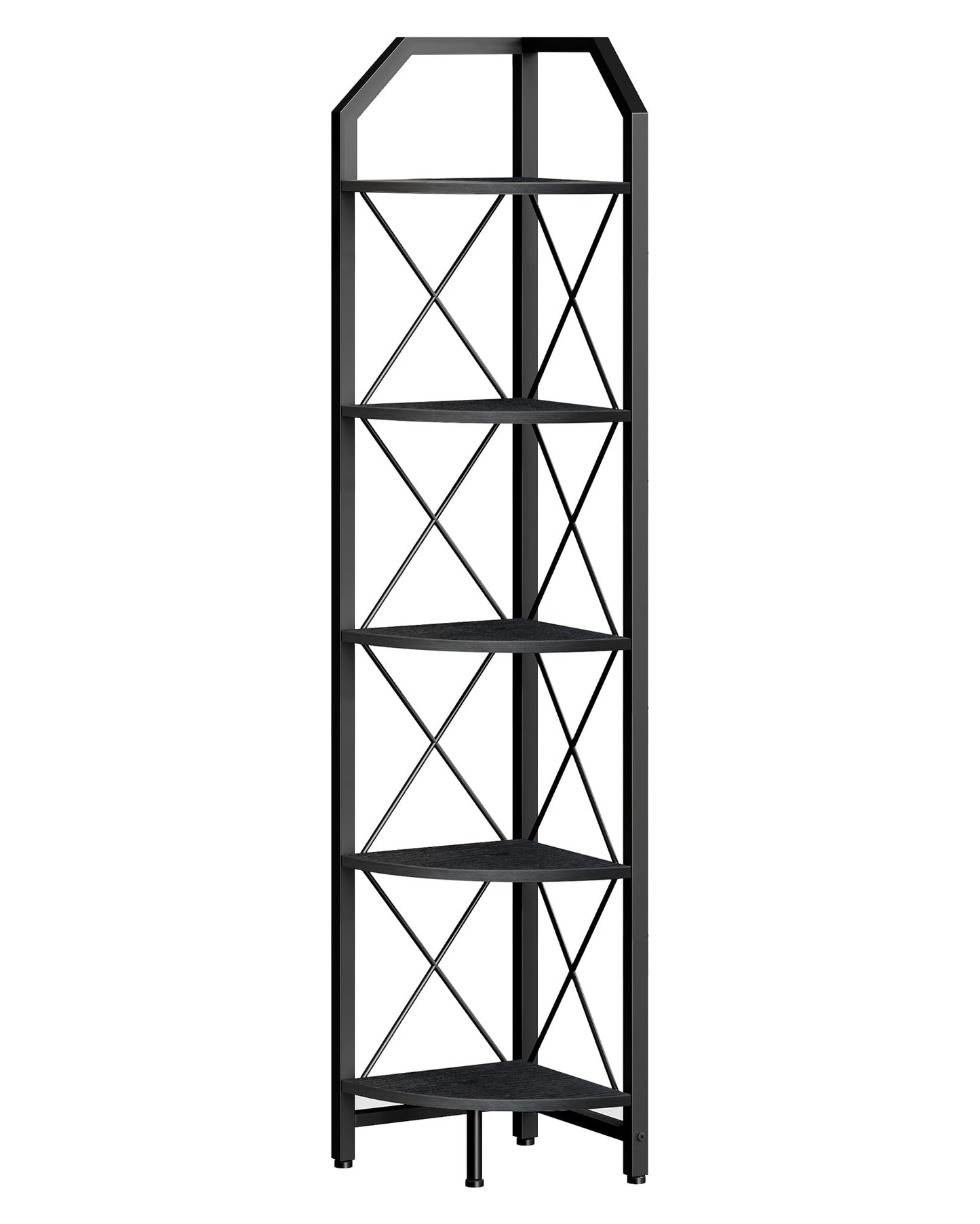 CHOEZON 5-Tier Corner Shelf, Industrial Corner Bookshelf, 59.4" Corner Storage Stand, Plant Stand Display Shelf, Corner Bookcase for Bedroom, Living Room, Home Office, Black TCJ10BB