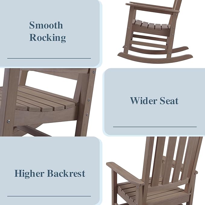 Psilvam Oversized Outdoor Rocking Chair, HDPE Porch Rocker Chairs