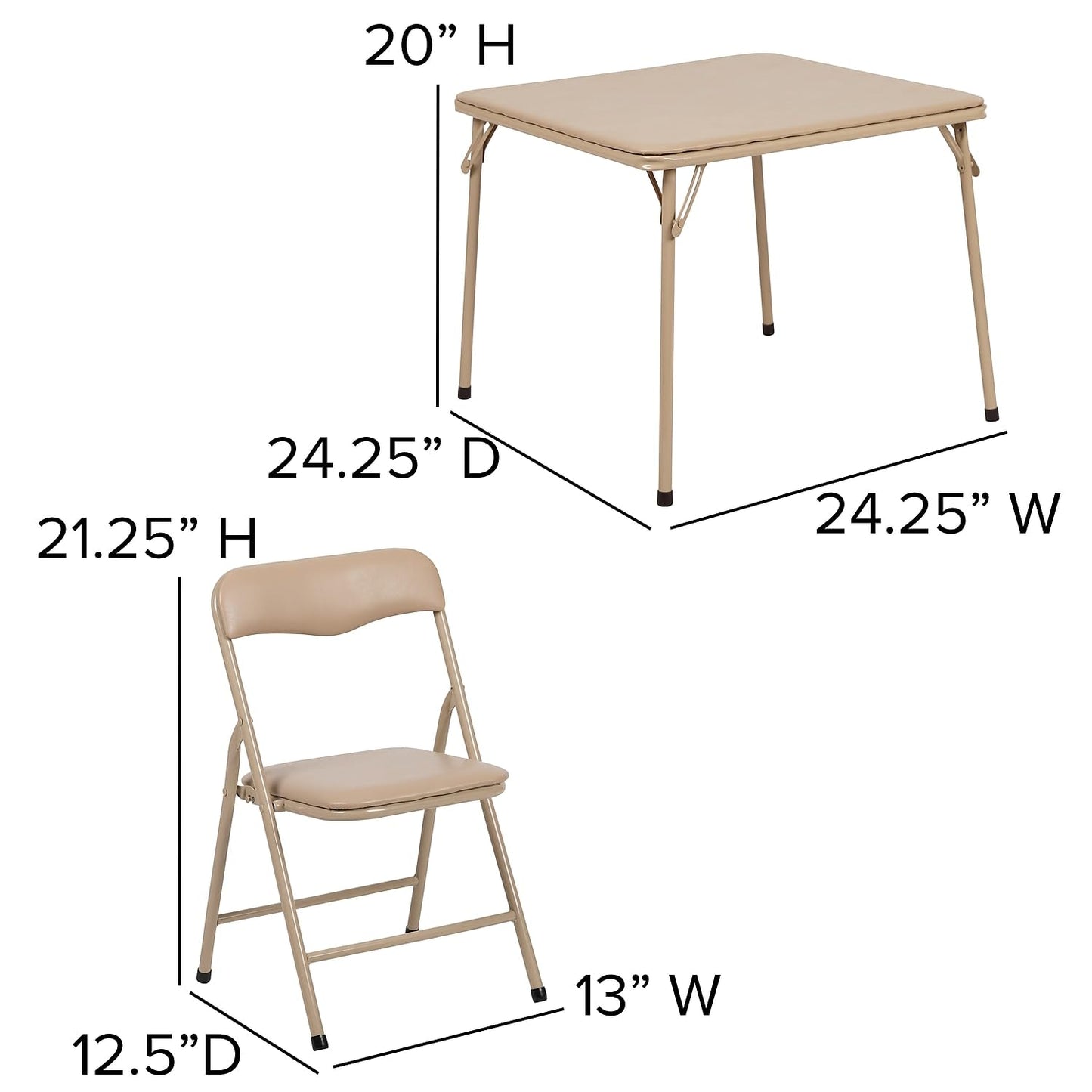 Flash Furniture Mindy Kids 5-Piece Folding Square Table and Chairs Set for Daycare and Classrooms, Children's Activity Table and Chairs Set, Tan