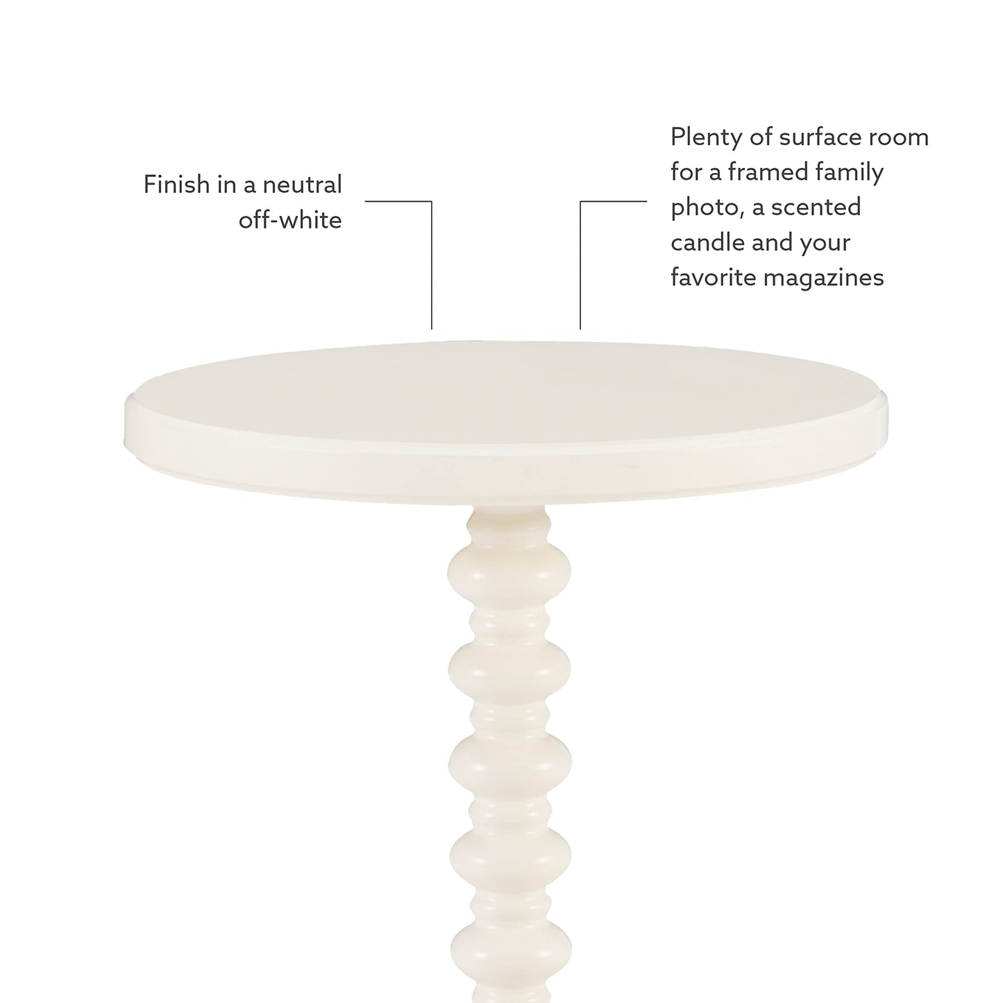 Powell Tarkin Round Off White Turned Spindle Pedestal Side Accent Table